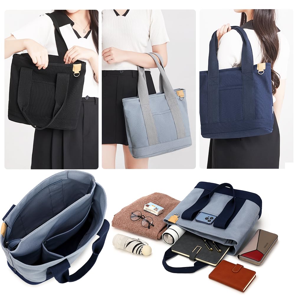 Stylish Canvas Tote Bag for Women - Durable Zippered Shoulder Handbag with Keychain | Perfect for Work, Travel & Shopping