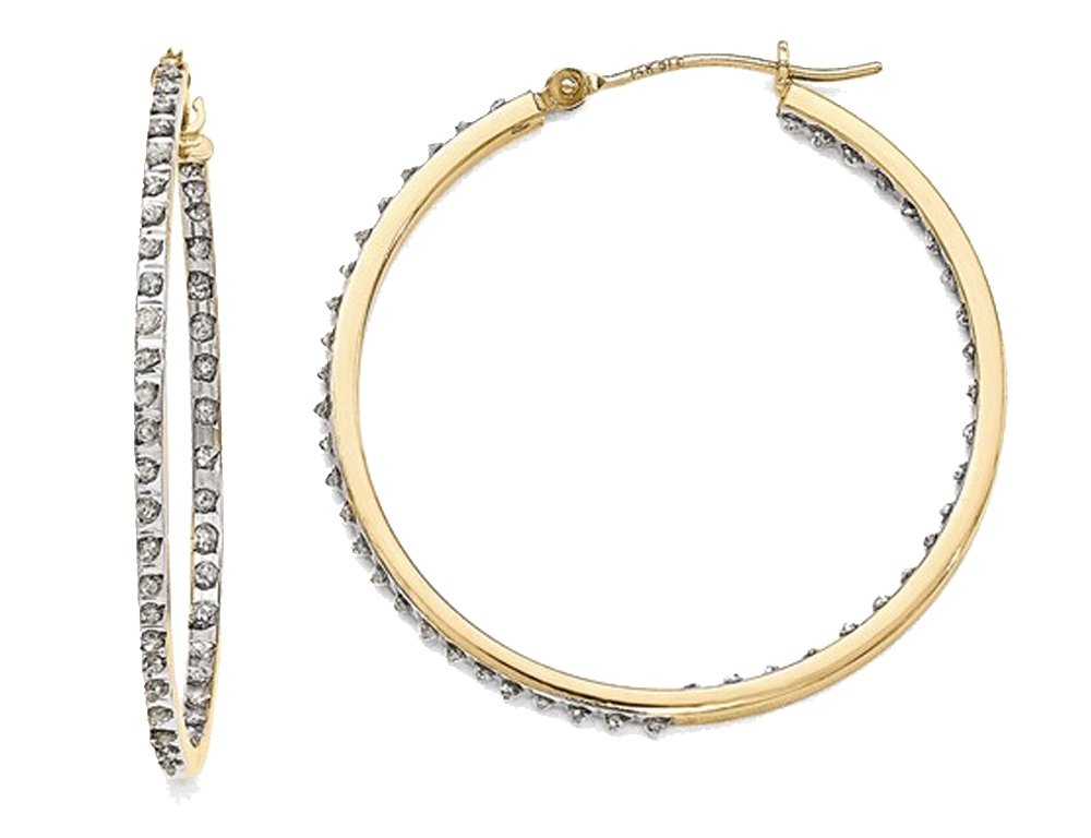 14K Yellow Gold Hoop Earrings with Diamond Accents - 1 1/3 Inch Dainty Hoops for Women - Perfect for Everyday Wear, Date Night & Special Occasions
