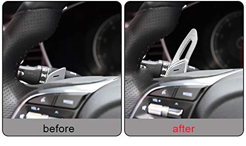 SANRILY CNC Billet Aluminum Steering Wheel Paddle Shifter Extensions for 2018-2023 Hyundai Genesis G70 - Silver Metal Racing Accessories | Enhanced Driving Experience & Interior Upgrade