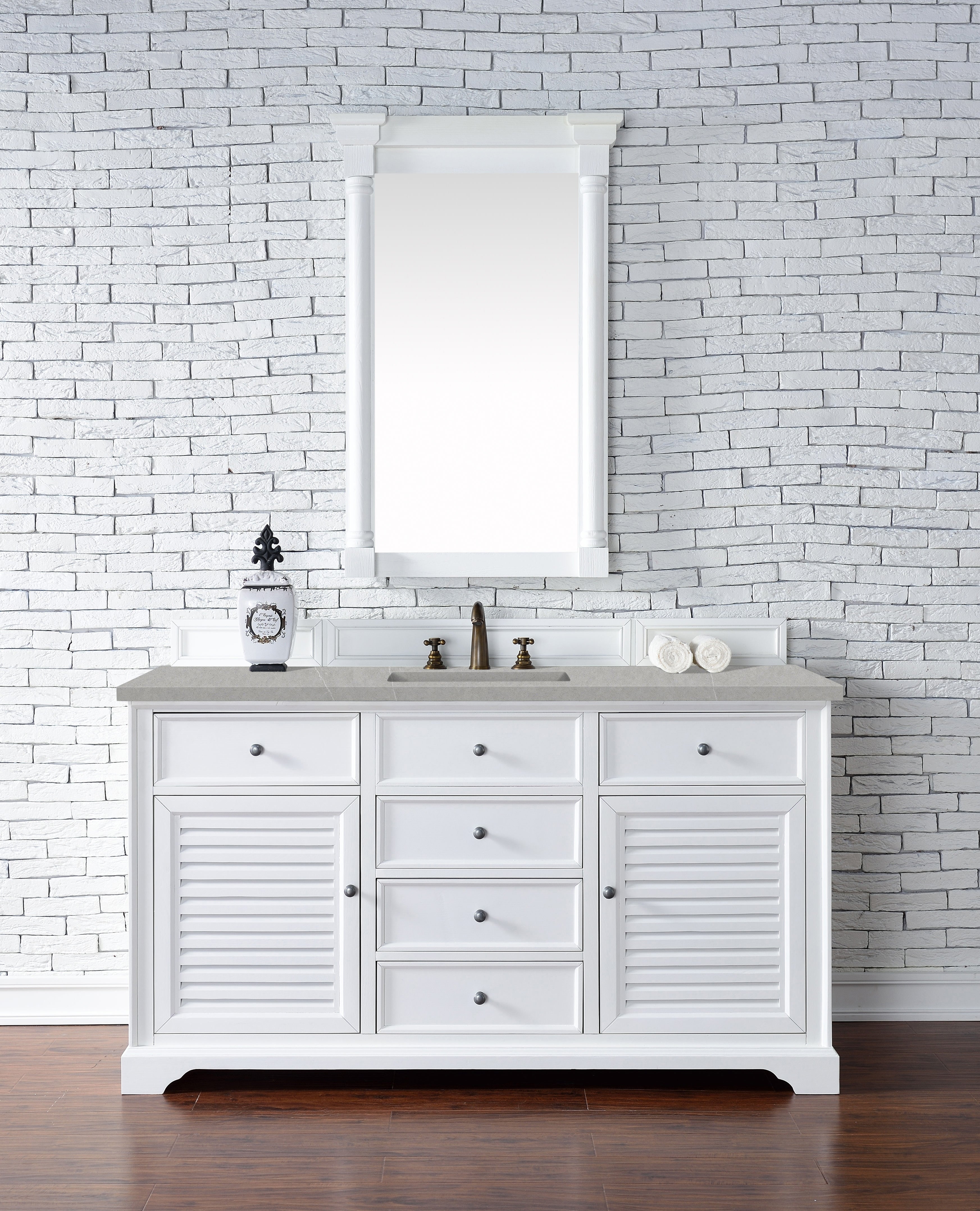 Savannah 60 Inch Single Bathroom Vanity Cabinet in Bright White with 3CM Eternal Serena Quartz Countertop - Perfect for Modern Master Bathrooms & Guest Bathroom Remodels