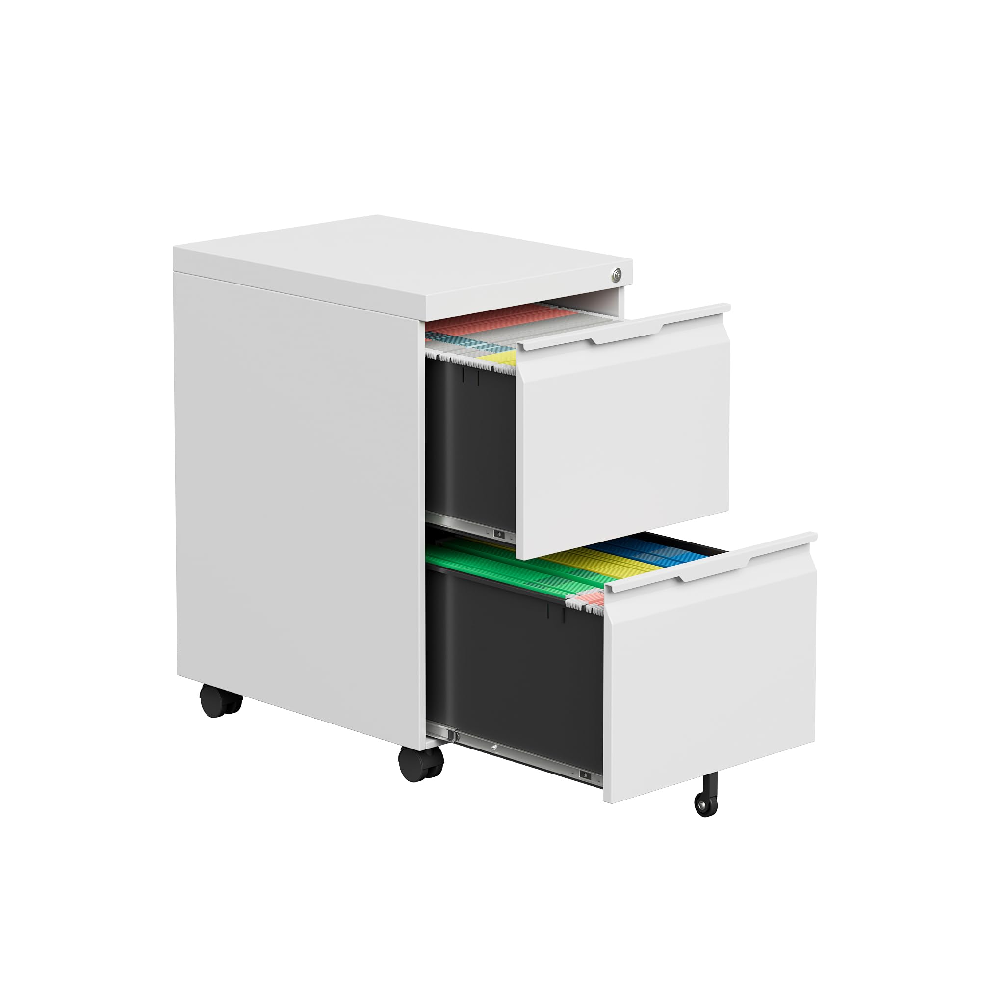 2-Drawer Locking File Cabinet with Wheels - Mobile Storage for Legal, Letter & A4 Files - Home Office Organization Under Desk - White - Perfect for Small Spaces & Document Security