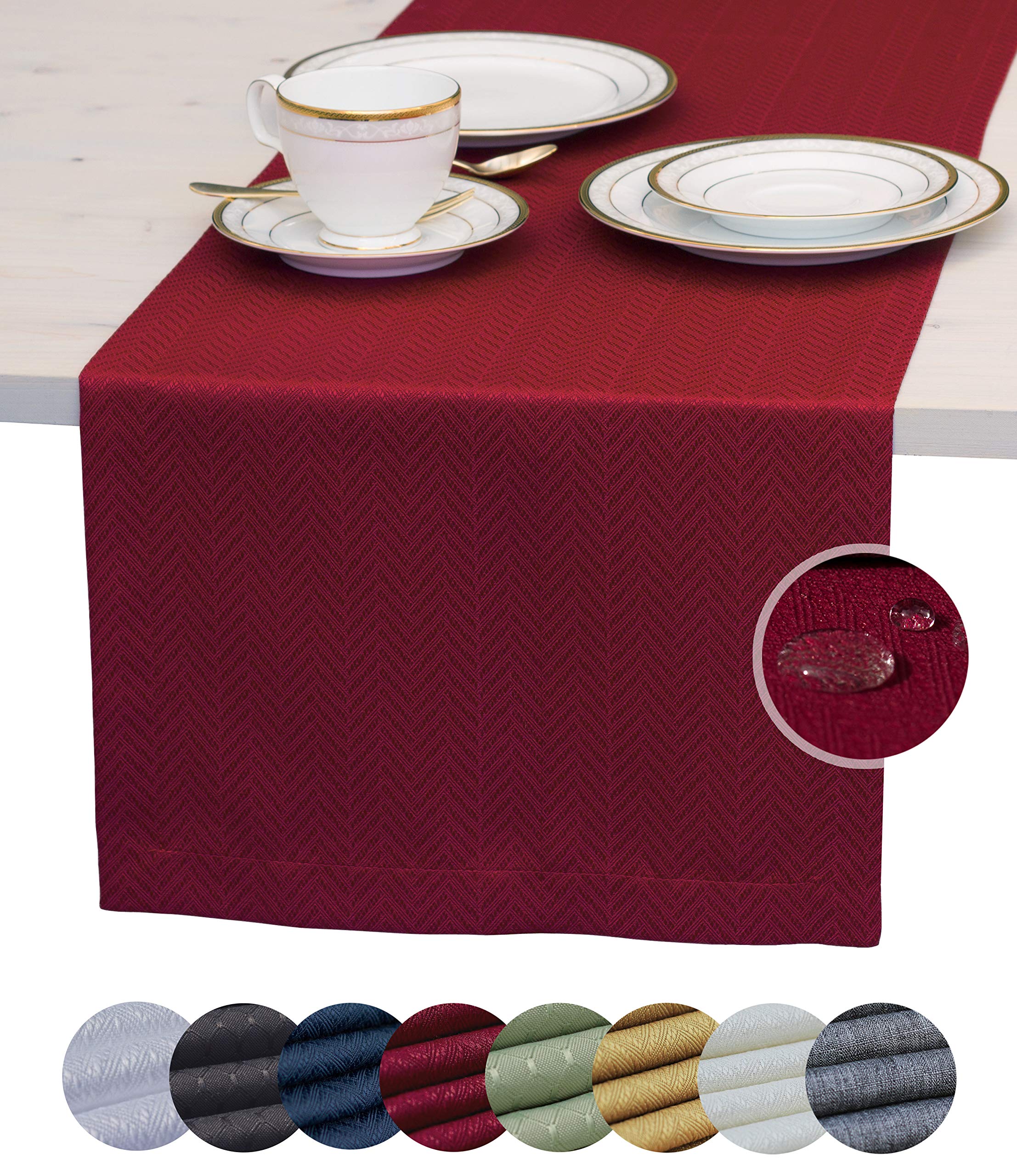 60 Inch Red Table Runner - Burgundy Cranberry Dresser Scarf, Waterproof Dining & Coffee Table Cover for Parties, Weddings, Thanksgiving, Halloween, Christmas Decor - Perfect for Indoor & Outdoor Celebrations