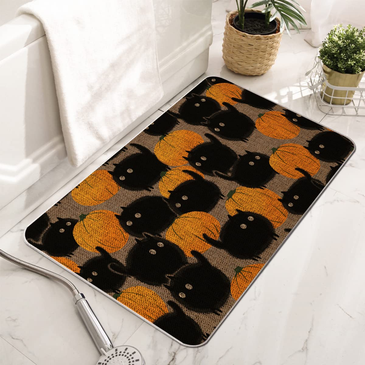 GAGEC Halloween Doormat - 17x27 Inch Non-Slip Outdoor Entrance Rug with Pumpkin & Cat Design, Waterproof Bathroom Mat for Farmhouse, Kitchen, Front Door Decor - Perfect for Fall, Thanksgiving & Home Entryway
