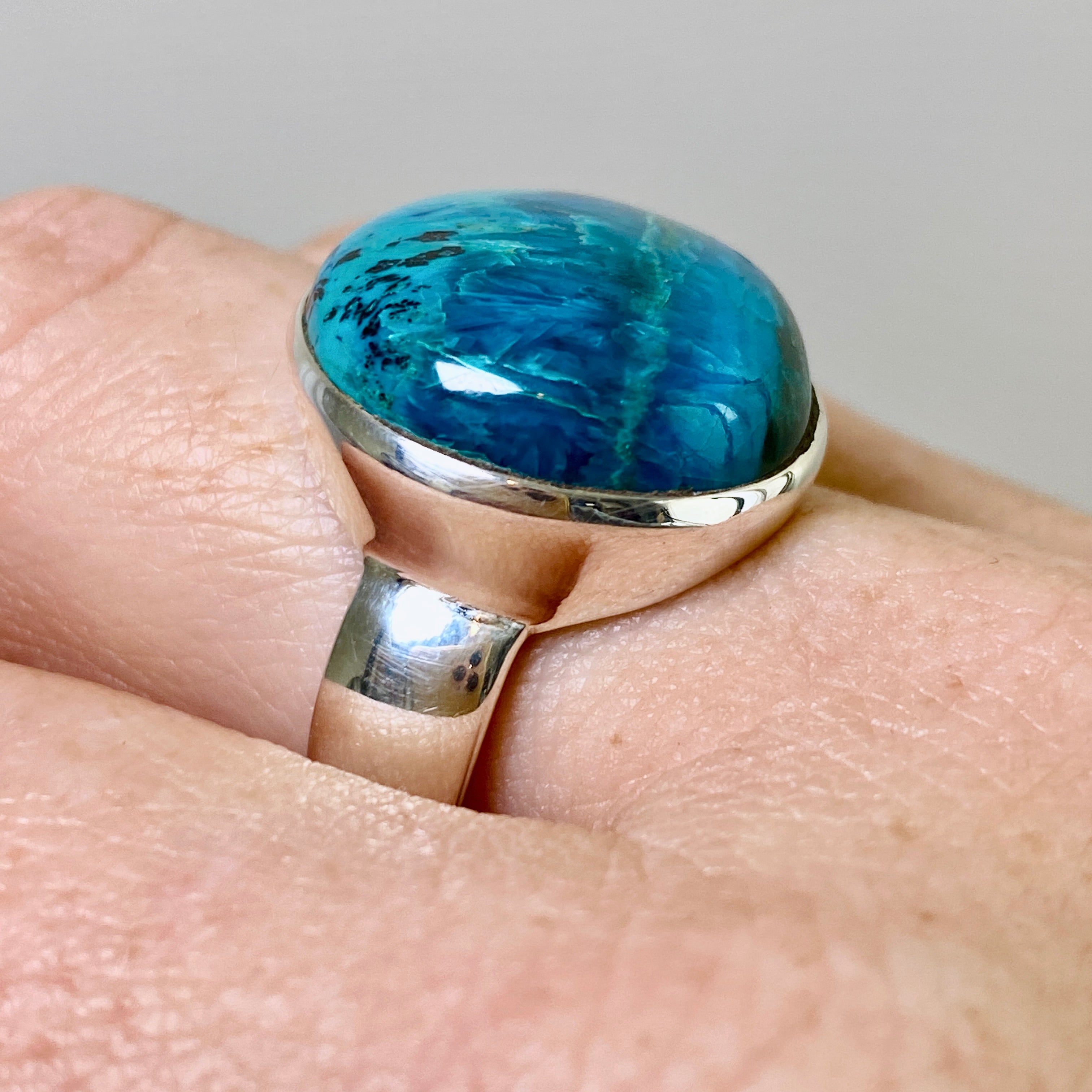 Shattuckite Round Cabochon Ring - Size 10.5 - Natural Stone Jewelry - Handmade Boho Ring for Women - Perfect for Spiritual Healing & Meditation Accessories