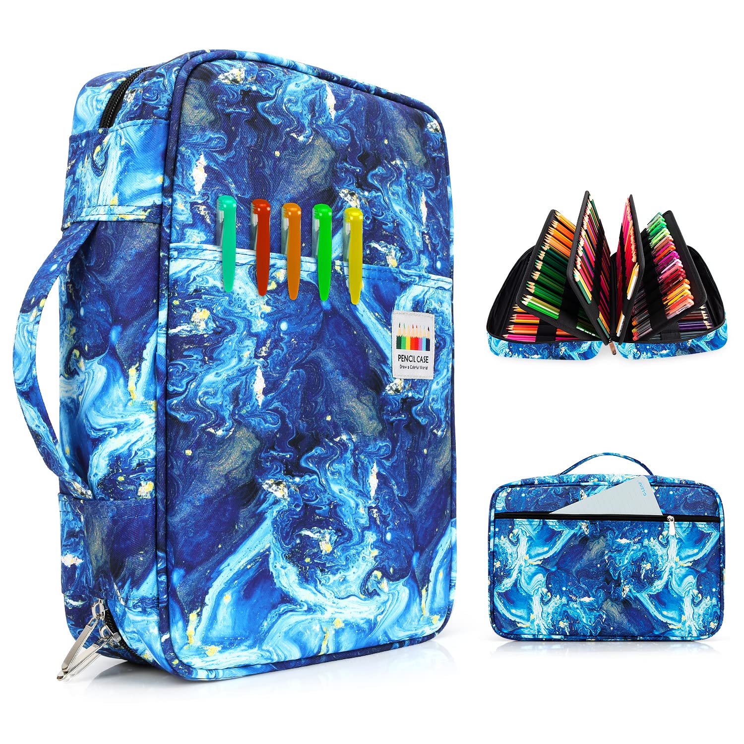 YOUSHARES 300-Slot Oxford Zipper Pencil Case - Large Capacity Organizer for 300 Colored Pencils or 200 Gel Pens - Perfect for Prismacolor, Crayola & Artist Supplies (Quicksand Blue) - Ideal for School, Office & Art Studio Organization