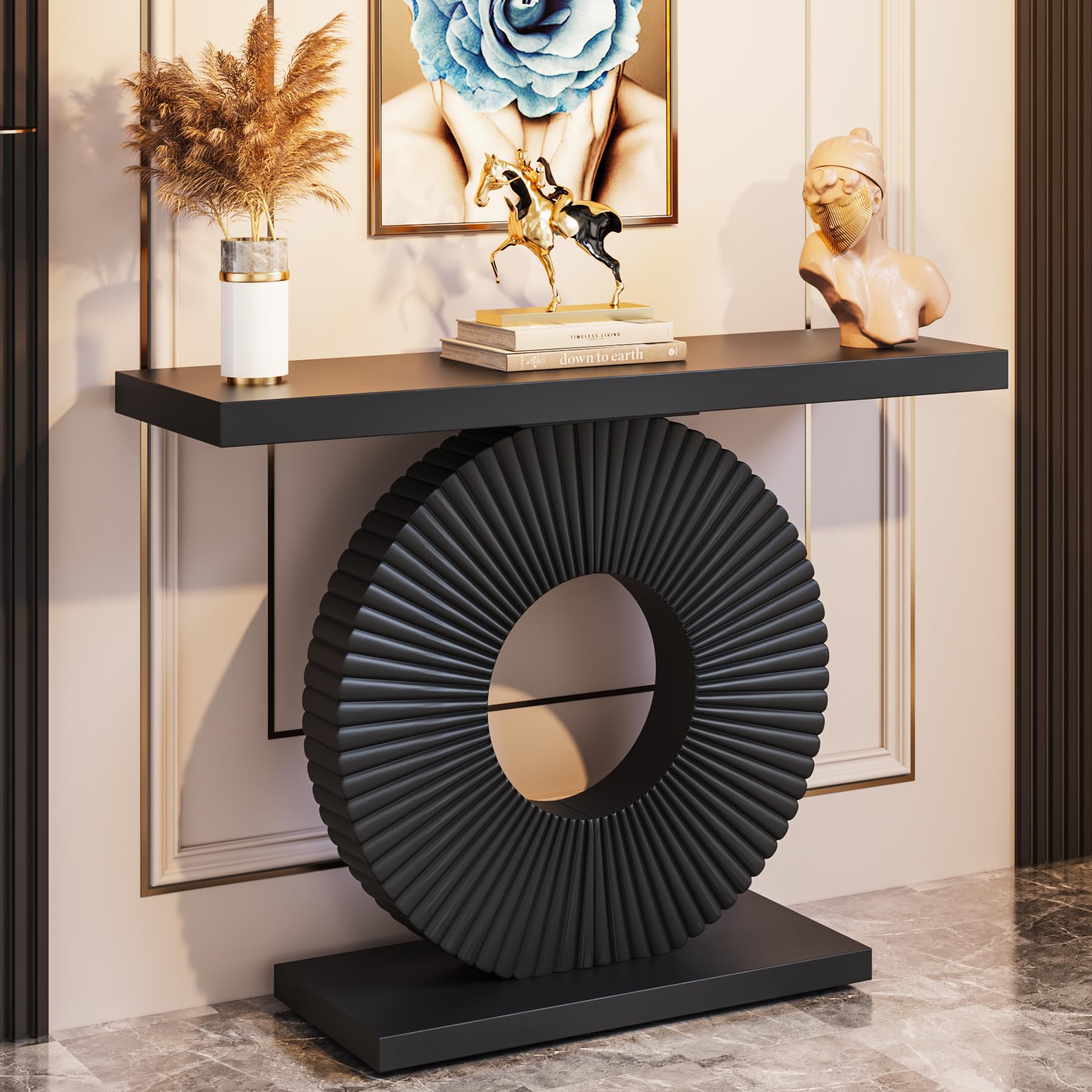 Modern Geometric Console Table - 40 Inch Narrow Wood Entryway Sofa Table, Contemporary Black Accent Table for Living Room, Hallway & Entryway - Perfect for Small Spaces & Home Decor