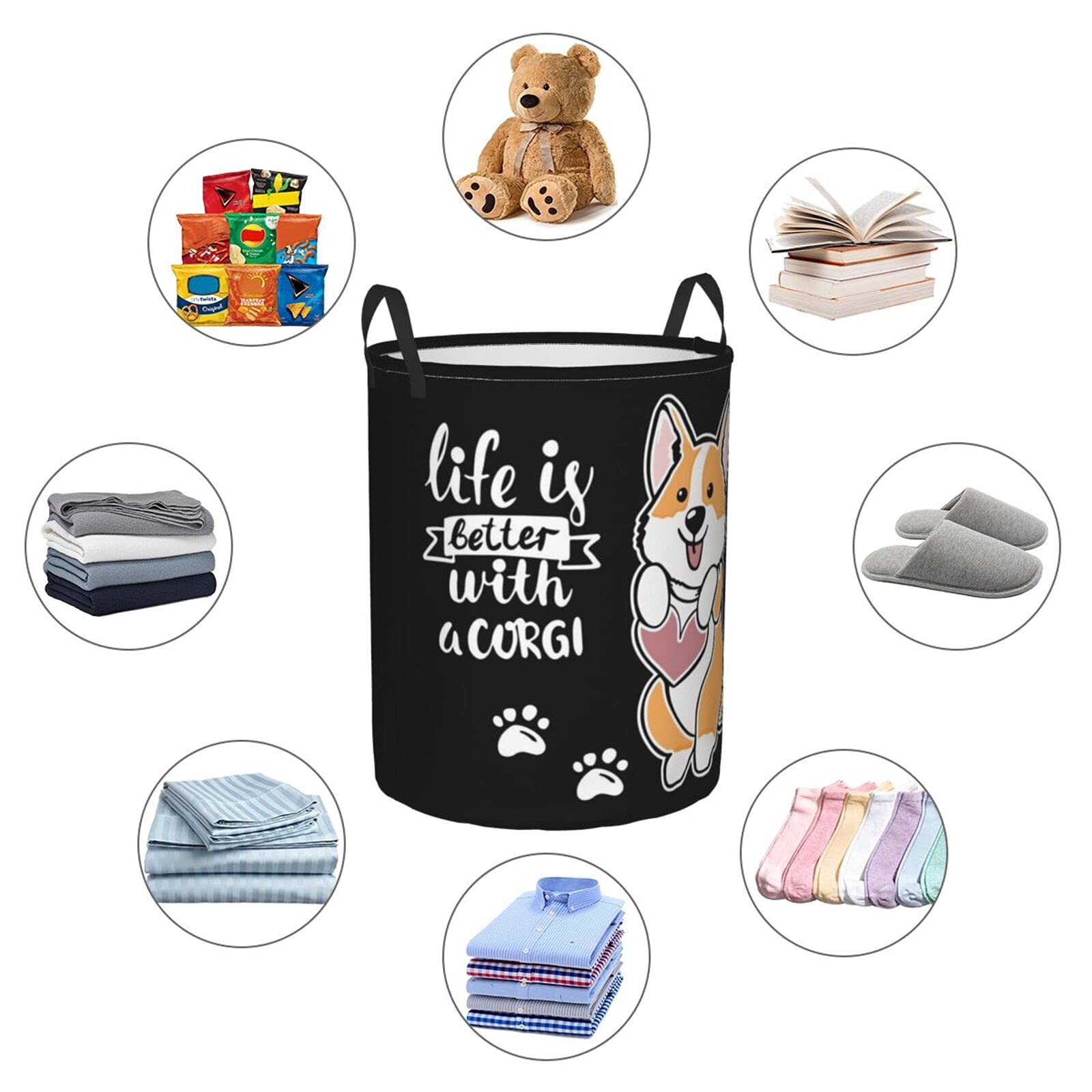 Premium Corgi Dog Collapsible Laundry Basket with Handle - Waterproof Fabric Hamper for Clothes, Toys & Storage - Foldable Organizer Bin for Bathroom, Bedroom & Nursery - Large Capacity Dirty Clothes Basket (Ideal for Pet Lovers & Home Organization)