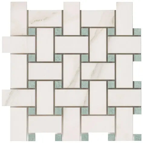 Premium Calacatta Gold Marble Basketweave Mosaic Tile - Large 12x12 Inch Natural Stone Backsplash for Kitchen & Bathroom Renovation