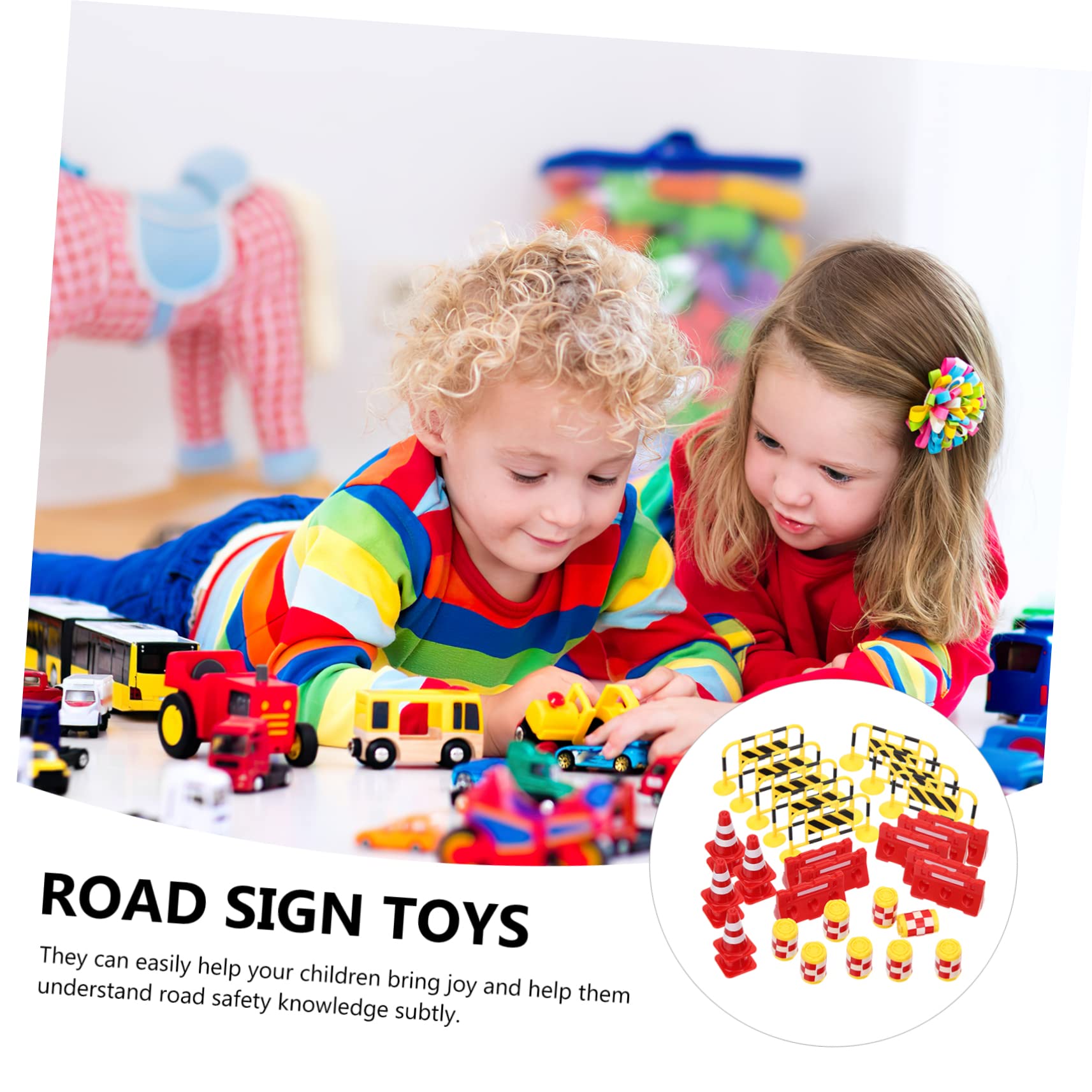 LABRIMP 32pcs Miniature Street Play Set - Kids Construction Toys with Traffic Signs & Road Decor for Sand Table, Landscape Ornaments & Educational Play | Perfect for Pretend Play, Diorama Making & Early Learning Activities