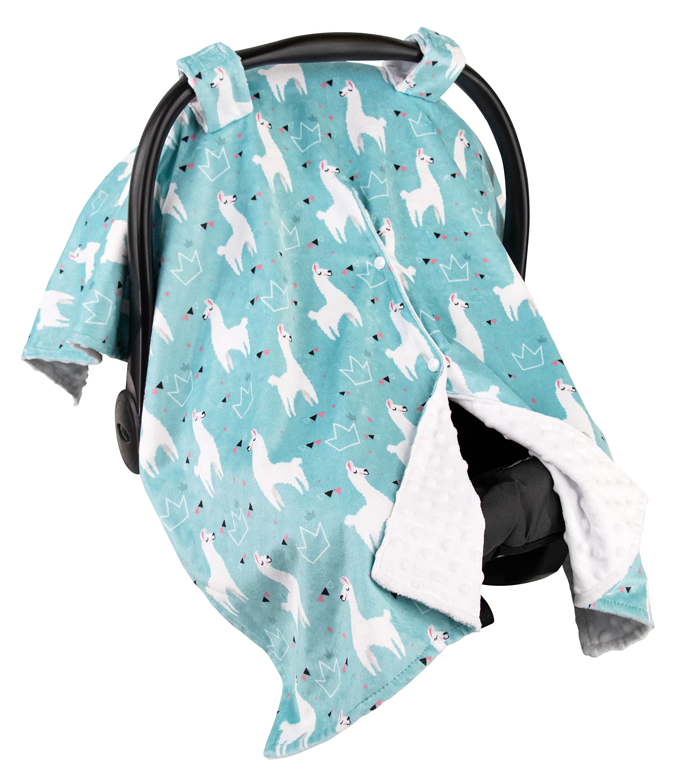 Premium Minky Baby Car Seat Cover - Soft Aqua Llama Design, 40