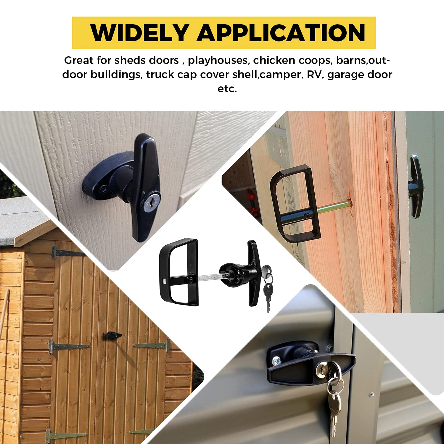 Hurricom Shed Door T-Handle Lock Kit with 2 Keys - 4.5