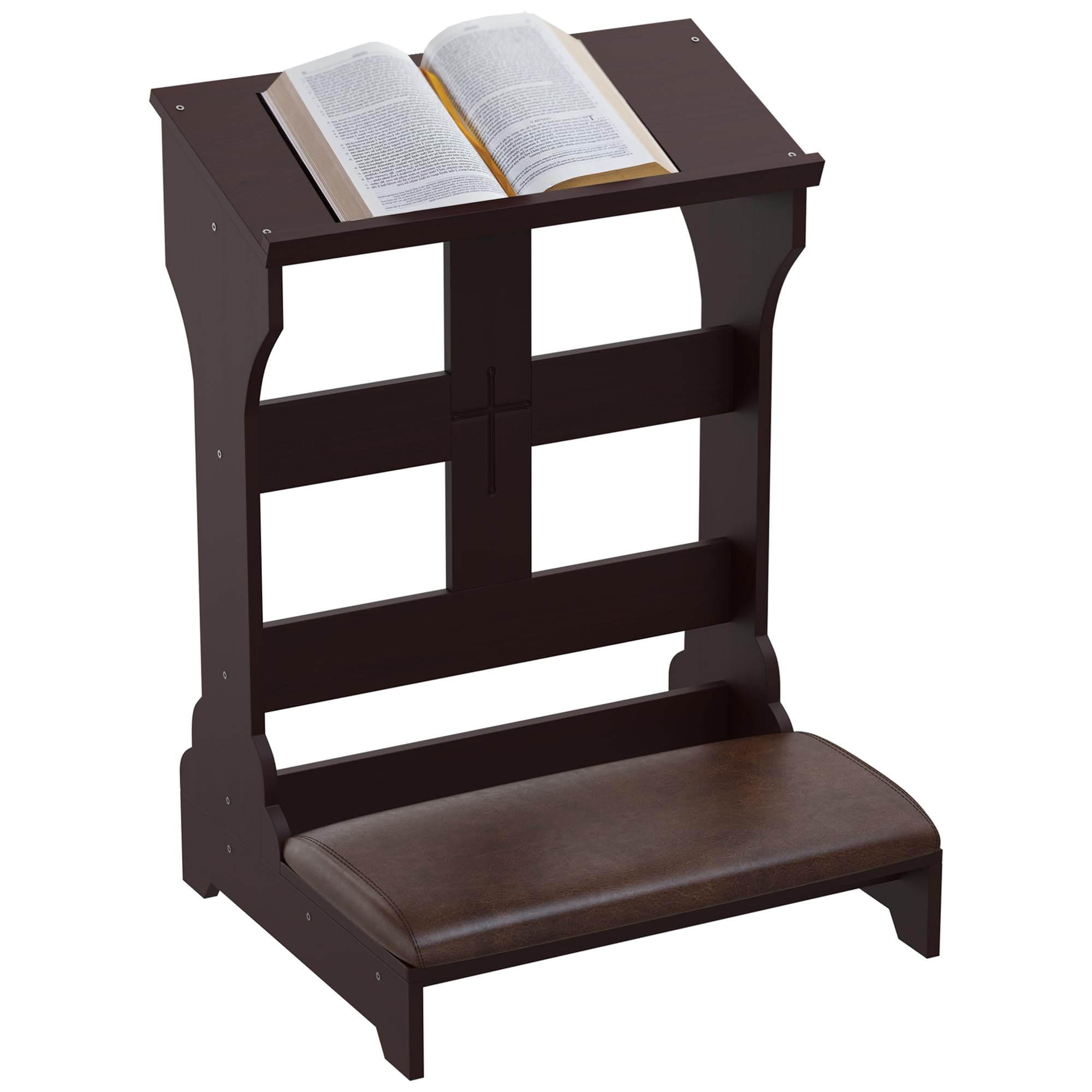 Wooden Prayer Bench with Cushion - Portable Kneeling Stool for Home & Church Worship, Meditation & Prayer - Comfortable Prayer Kneeler with Storage Shelf for Bible & Devotional Items