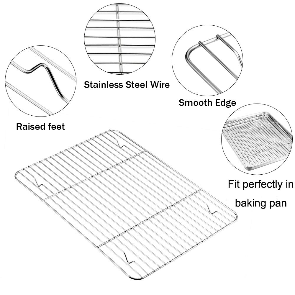 Premium Stainless Steel Baking Rack & Cooling Rack Set of 3 (15.2’’×11.1’’) - Oven Safe, Dishwasher Safe, Rust-Free for Baking Sheets & Roasting Pans | Perfect for Cookies, Bread Cooling, Roasting Meats & Meal Prep