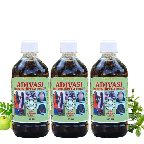 **Adivasi Bhringaraj Herbal Hair Oil - 100% Natural Ayurvedic Hair Growth Treatment with Herbs & Roots - No Side Effects (100ml, Pack of 3) - Promotes Thicker, Stronger Hair for Men & Women**    **Usage Scenarios:** Ideal for daily hair care, scalp massage, reducing hair fall, and promoting natural hair growth. Perfect for dry, damaged, or thinning hair.