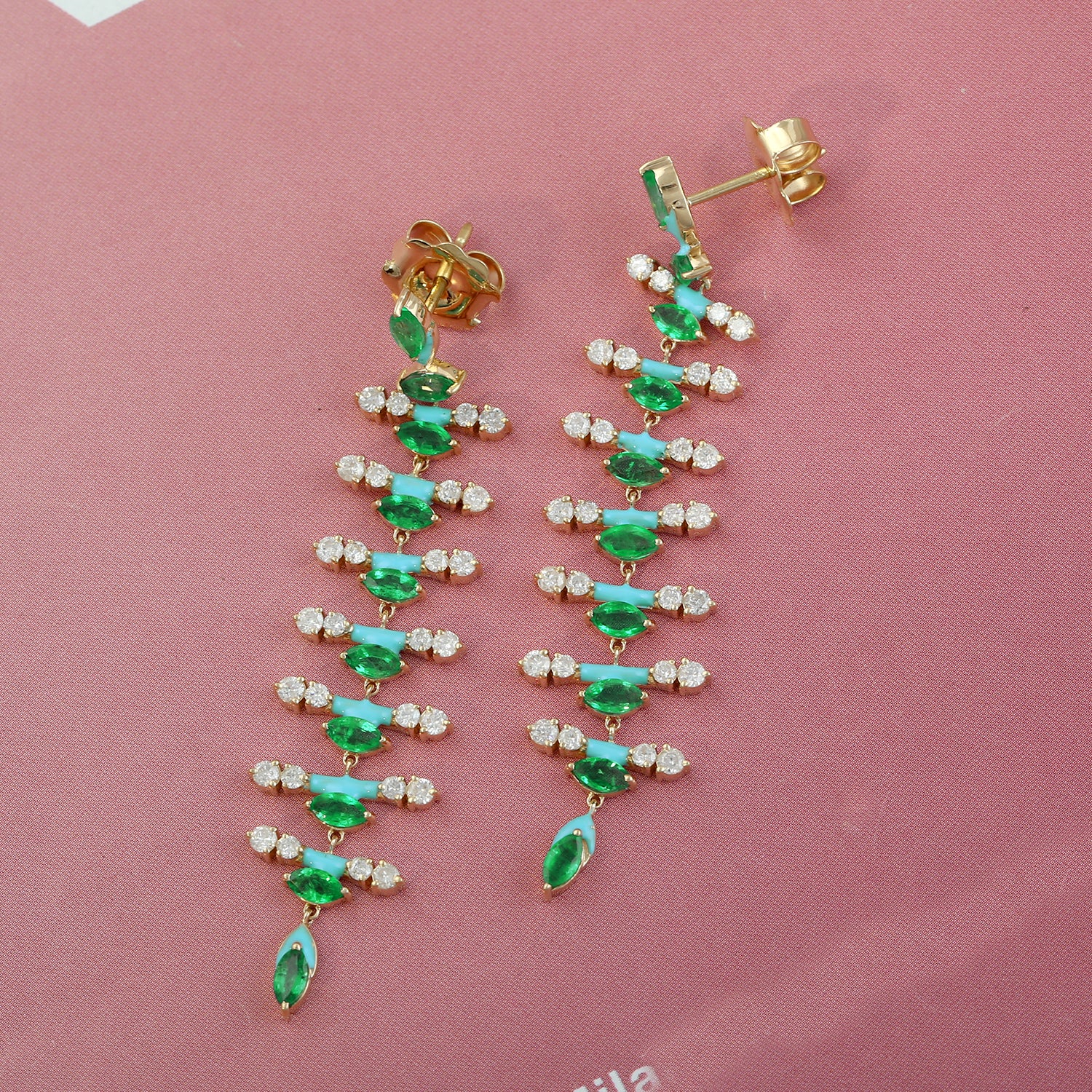 Exquisite Marquise Emerald Pave Diamond Long Chandelier Earrings in 14K Gold - Perfect for Weddings, Galas & Evening Events
