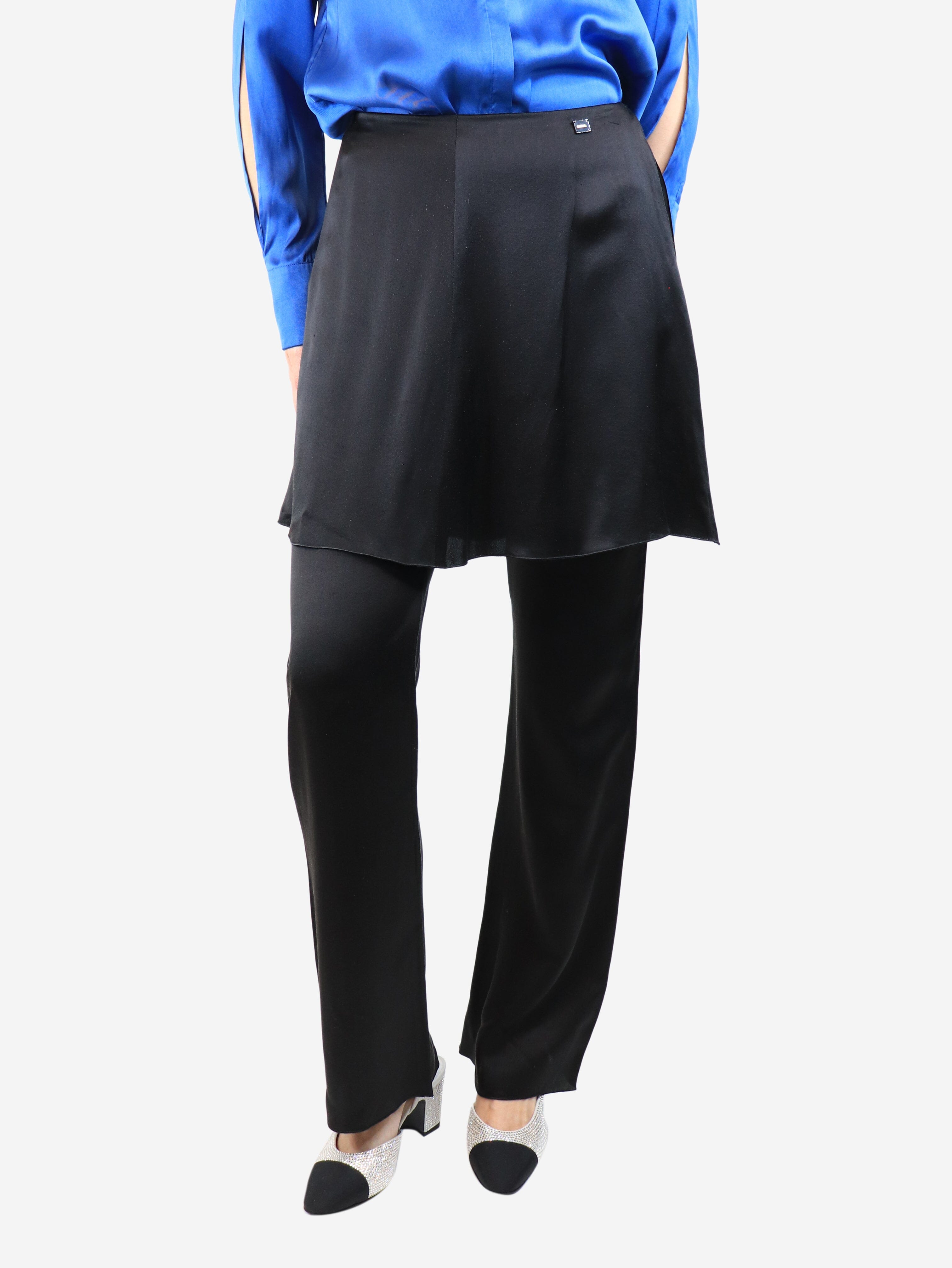 Elegant Black Silk Skirt Over Trousers - UK Size 12 | Women's Fashion Layering Piece for Office & Evening Wear