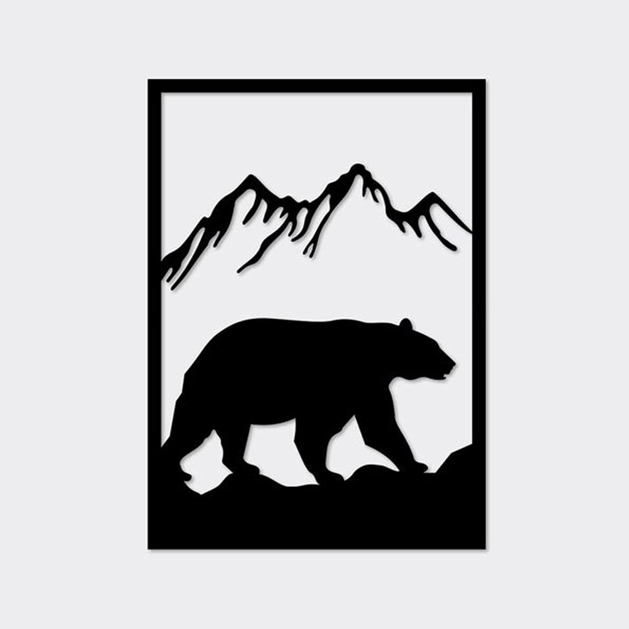 LaModaHome Metal Wall Art Bear in Wild - Black Bear Wall Decor for Living Room, Bedroom, Kitchen & Bathroom - Indoor & Outdoor Wall Hanging for Cabin, Lodge, Rustic Home Decor