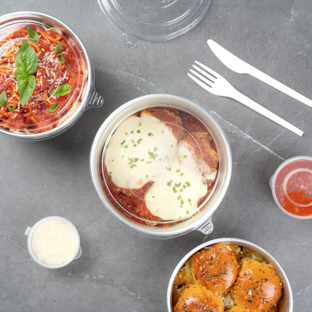 Disposable Clear Plastic Foil Lux Lids for 37oz & 42oz Takeout Containers - 200 Pack Lift Tab Food Container Lids (Containers Sold Separately) | Perfect for Restaurants, Catering & Food Delivery Services