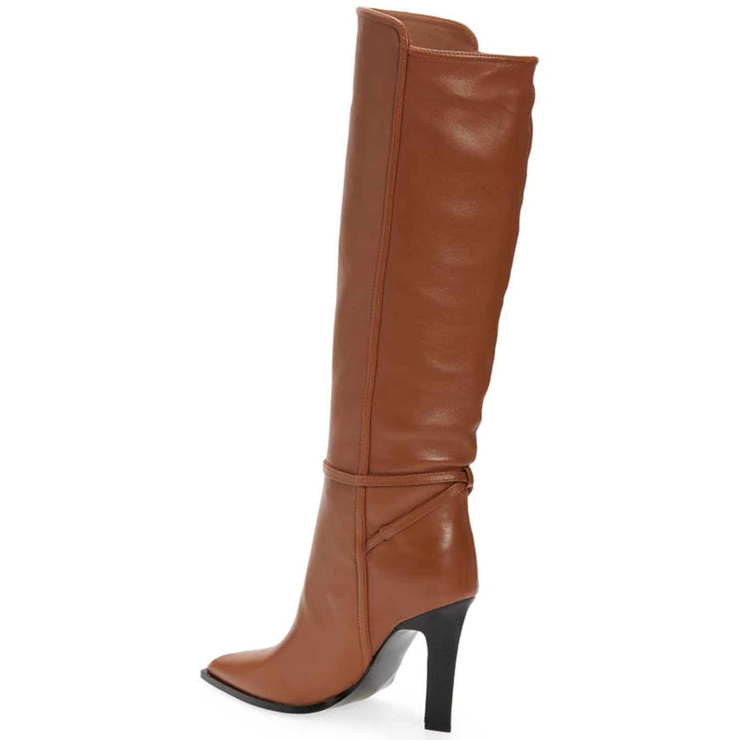 Women's Brown Two-Tone Snakeskin Over The Knee Boots - Pointed Toe Thin High Heel Pull-On Dress Boots with Ankle Strap (US Size 4-16) | Perfect for Office, Party & Night Out Fashion