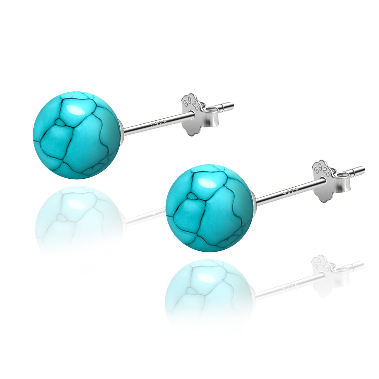 Hypoallergenic Turquoise Stud Earrings for Women - 8mm Handmade Sterling Silver Nickel-Free Earrings | Perfect Gift for Women & Girls, Ideal for Everyday Wear, Parties & Special Occasions