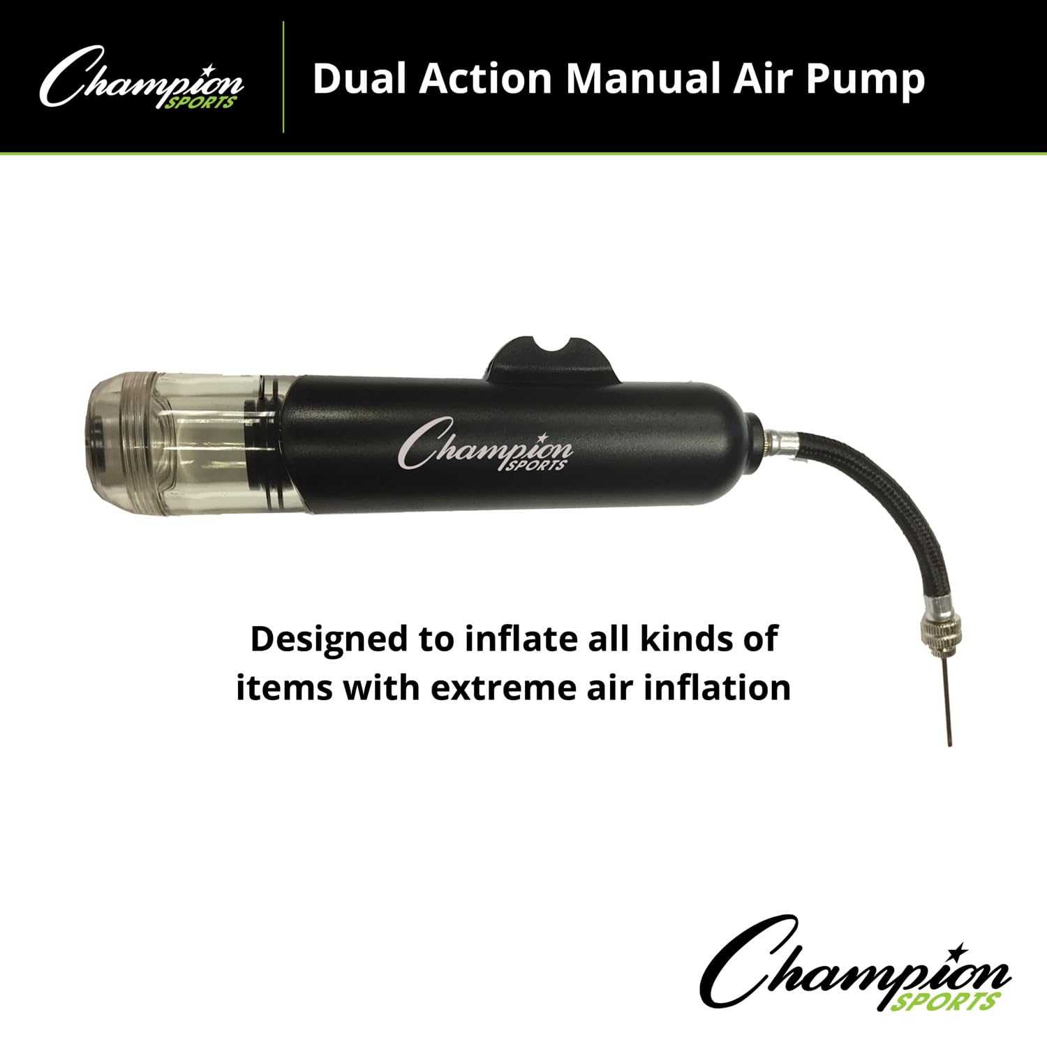 Champion Sports Dual Action Hand Air Pump - Fast Inflation for Balls, Bikes, and Sports Equipment - Perfect for Home, Gym, and Outdoor Activities