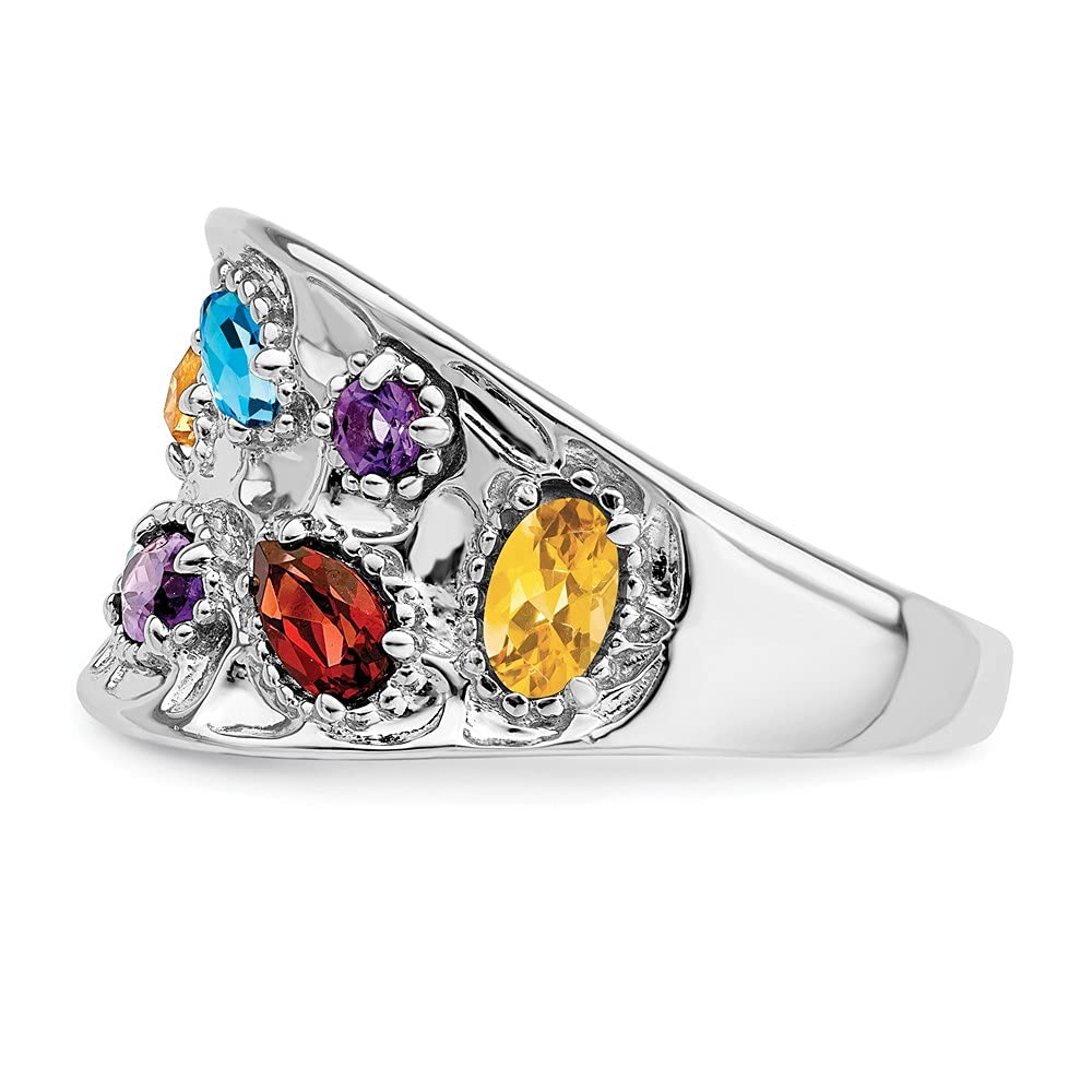 925 Sterling Silver Amethyst, Citrine, Blue Topaz, Garnet & Peridot Ring - Dainty Women's Fine Jewelry Gift for Her - Perfect for Birthdays, Anniversaries & Special Occasions