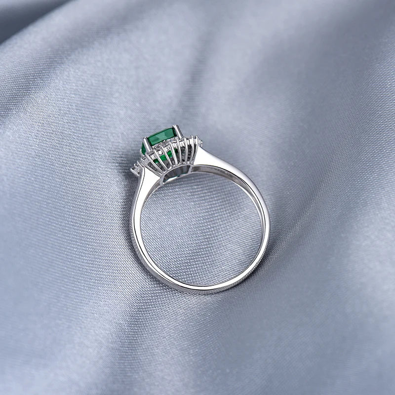 14K White Gold Natural Green Emerald & Diamond Ring – Elegant Engagement Ring for Women, Wedding Proposal, Anniversary Gift, Bridal Jewelry