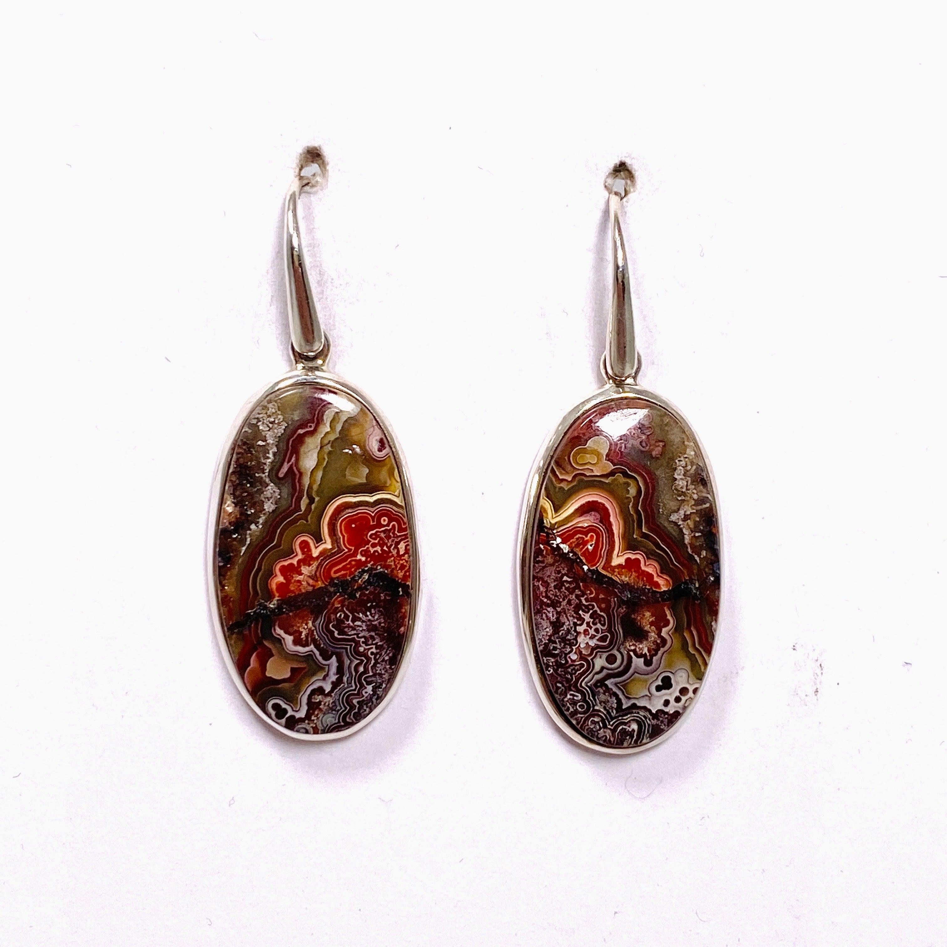 Crazy Lace Agate Oval Earrings for Women - Natural Stone Dangle Earrings - Handmade Boho Jewelry - Perfect for Casual Wear, Parties & Gift Giving