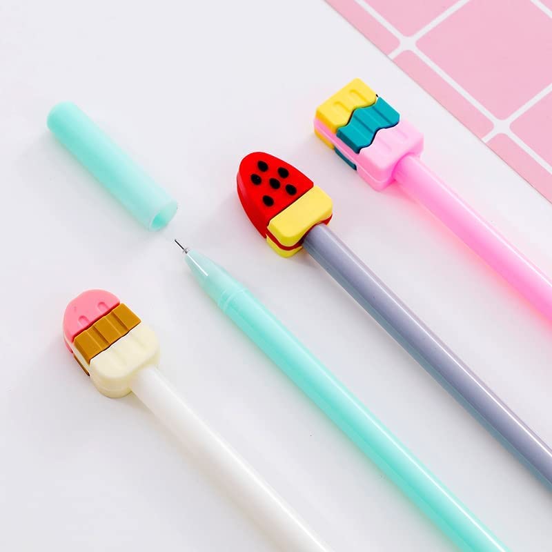 32-Piece Cute Cartoon Black Gel Ink Pens - 0.5mm Fine Tip Ice Cream Design Writing Pens for School, Office & Home - Assorted Styles Stationery Gift for Kids, Students (Perfect for Birthday Presents, Note Taking & Creative Journaling)