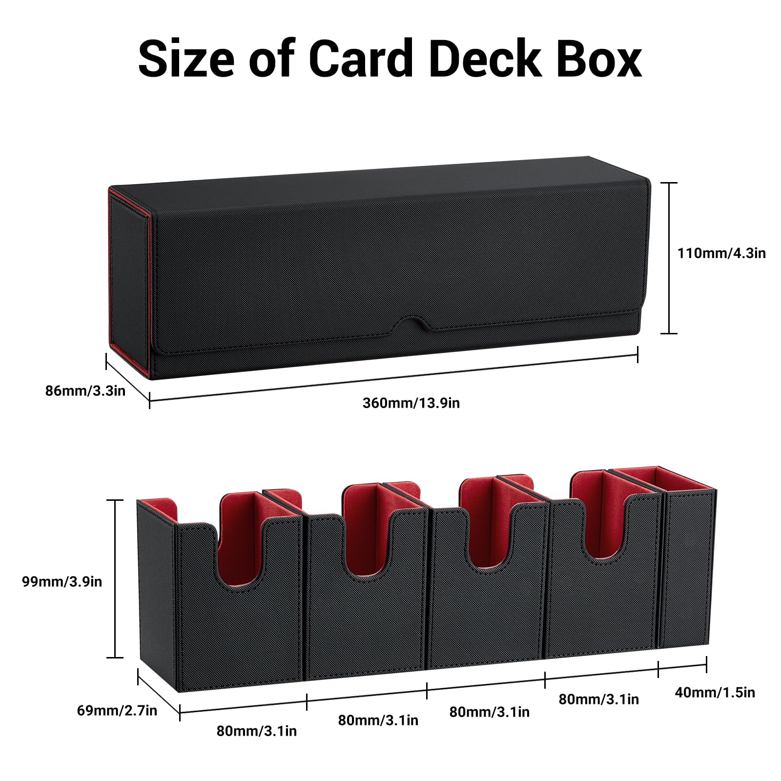 Premium 5-in-1 MTG Commander Deck Box - Magnetic Trading Card Storage for Magic The Gathering, Yugioh & TCG - Holds 400+ Unsleeved Cards (Black/Red) - Perfect for Game Nights, Tournaments & Card Collection Organization