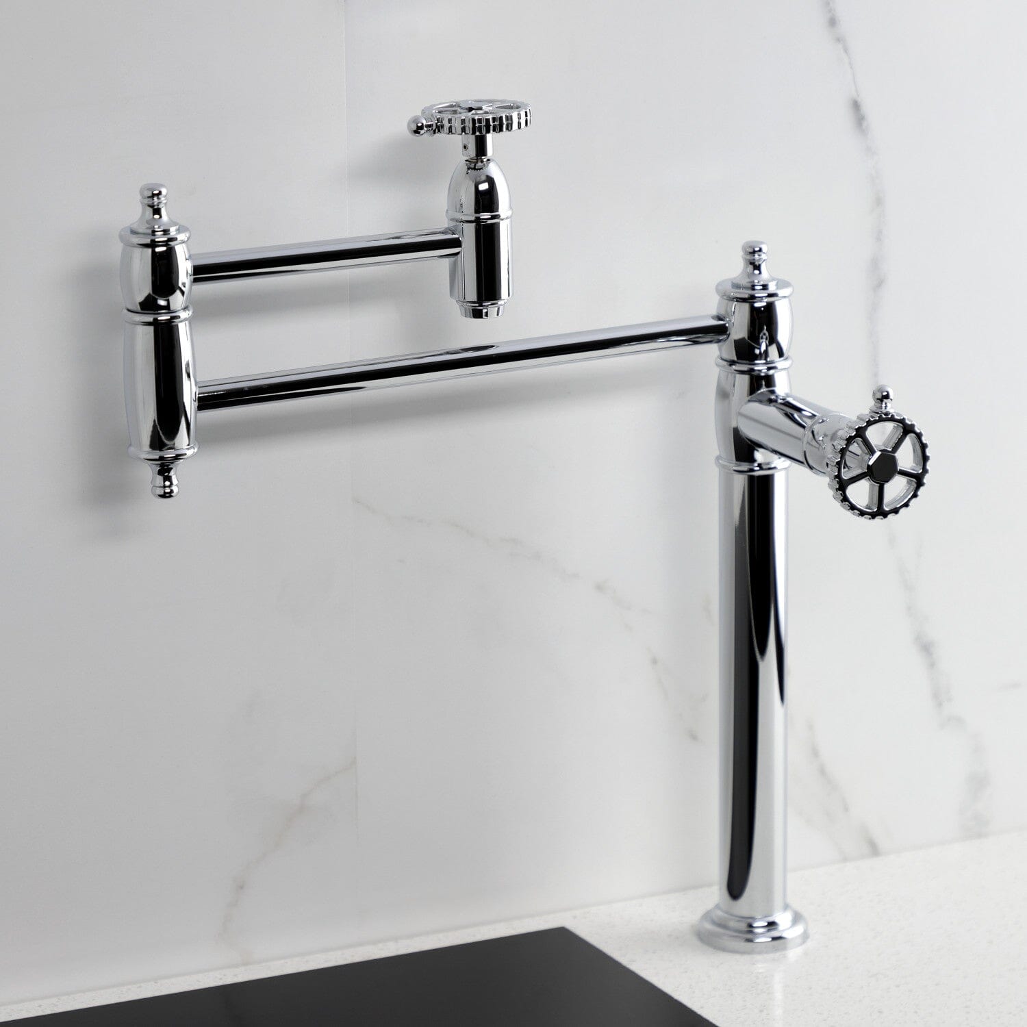 Stainless Steel Fuller Two Handle 1 Hole Deck Mount Pot Filler Faucet - Perfect for Kitchen Sink, Stove & Cooking Area Installation