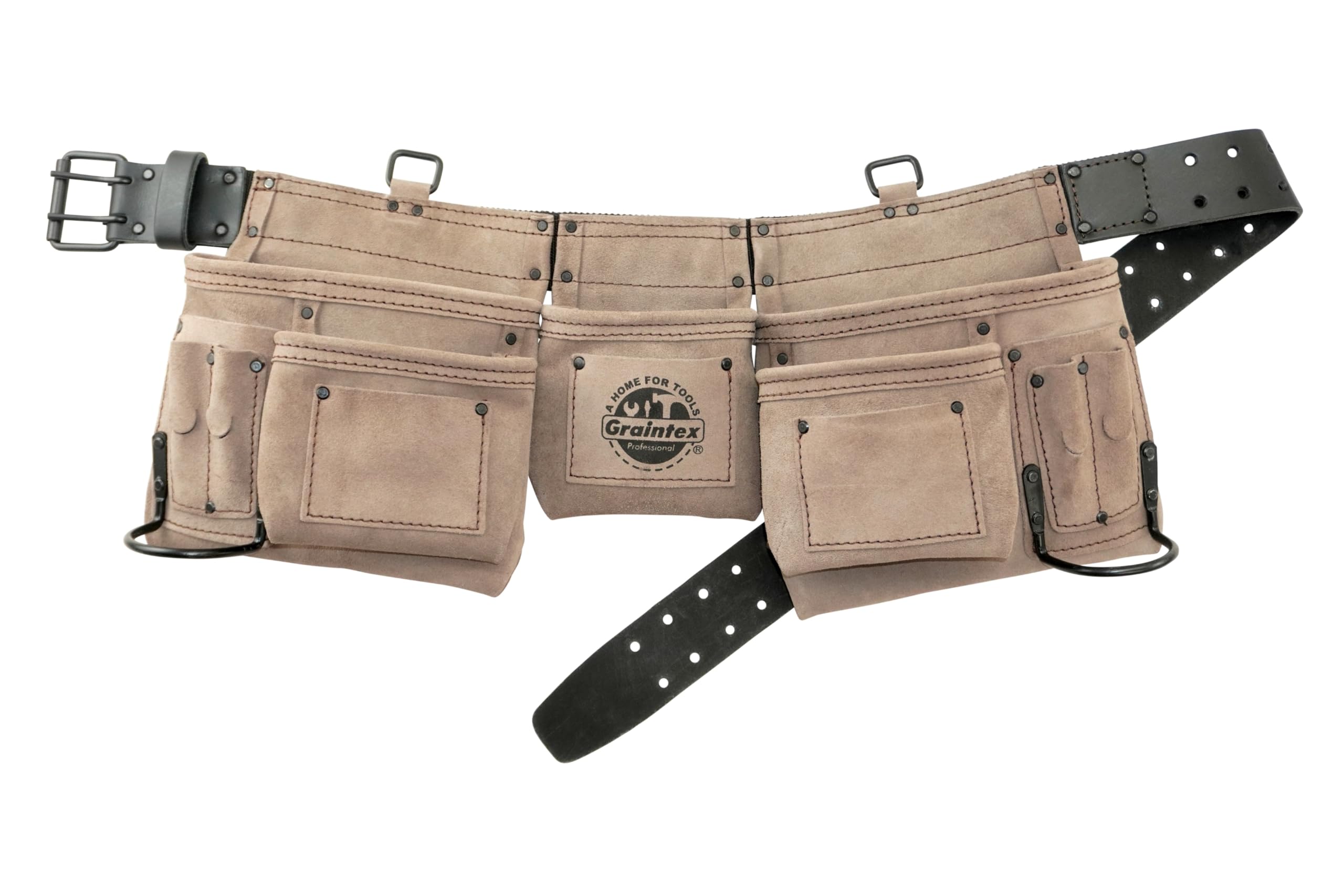 Professional Suede Leather Tool Belt - 11 Pockets, 2 Hammer Holders for Construction & Carpentry Work