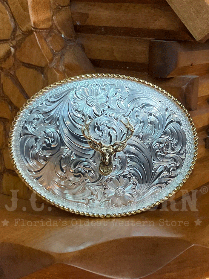 Montana Silversmiths 840F 274 Genuine Silver Mule Deer Head Western Belt Buckle for Cowboy Boots & Western Fashion Outfits