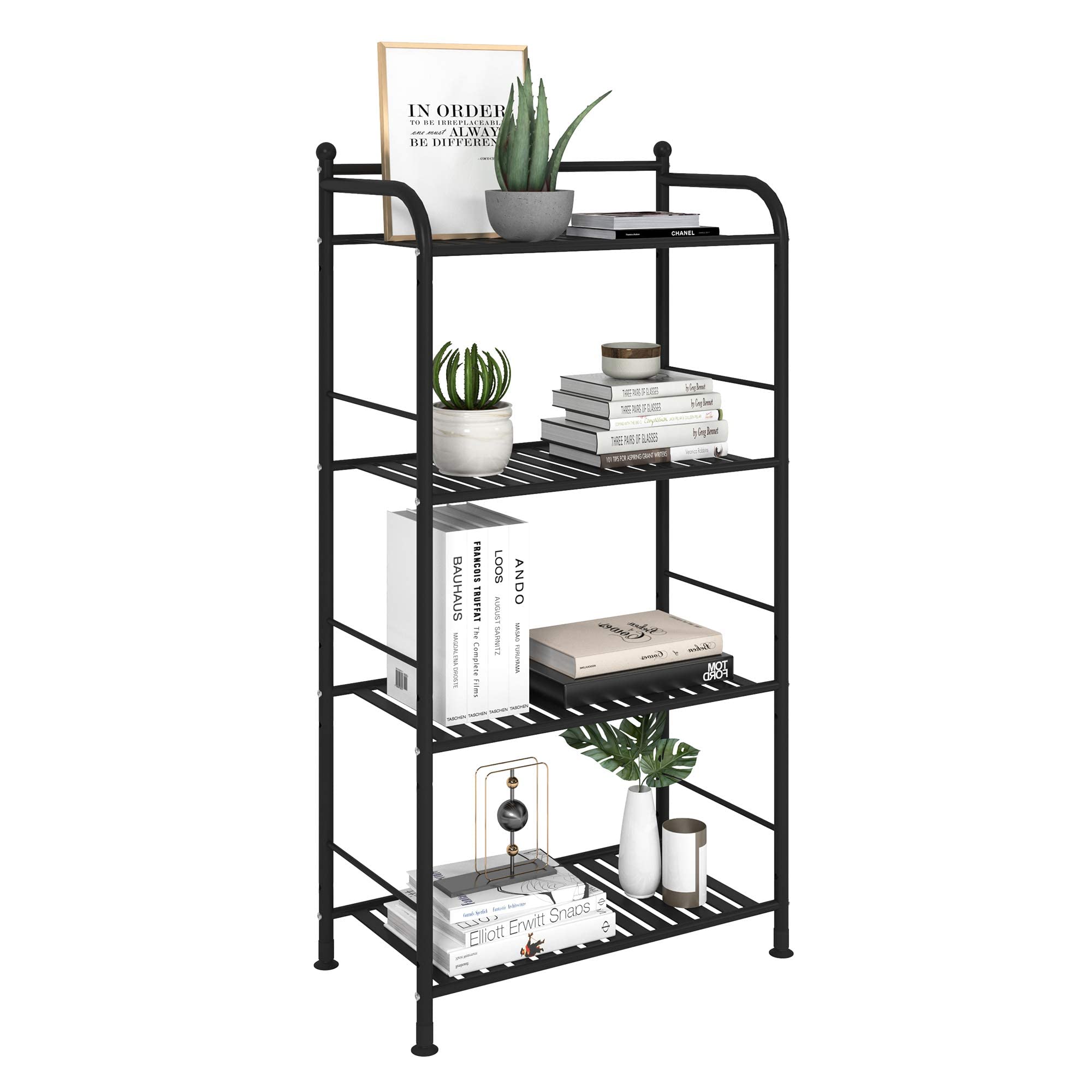 4-Tier Metal Bathroom Storage Shelf - Free Standing Corner Rack for Kitchen, Living Room, Hallway | Space-Saving Organizer for Towels, Toiletries & Decor (Matte Black)