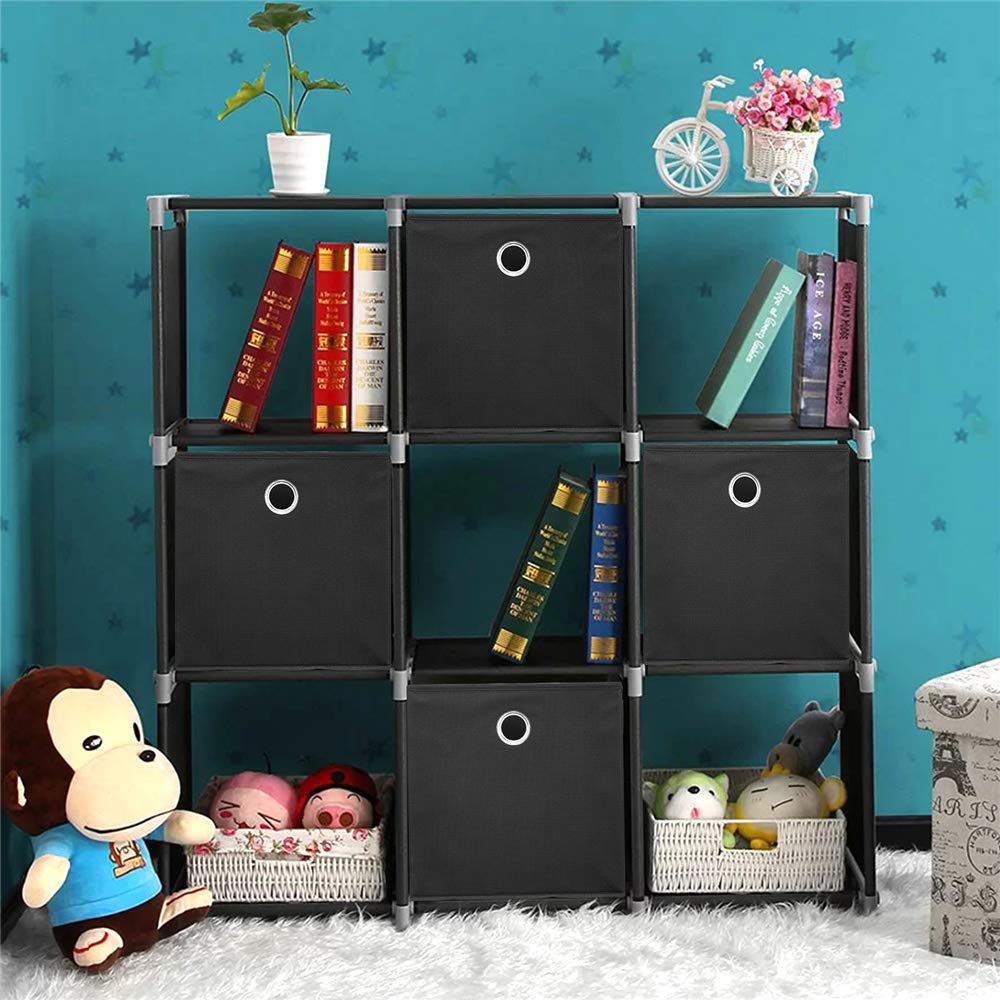 Black Fabric Storage Cubes 11x11x11 Inches - Foldable Cloth Bins with Grommets for Home Organization, Shelves & Drawers | Decorative Cube Inserts for Bedroom, Office & Closet Storage | QY-SC18-6