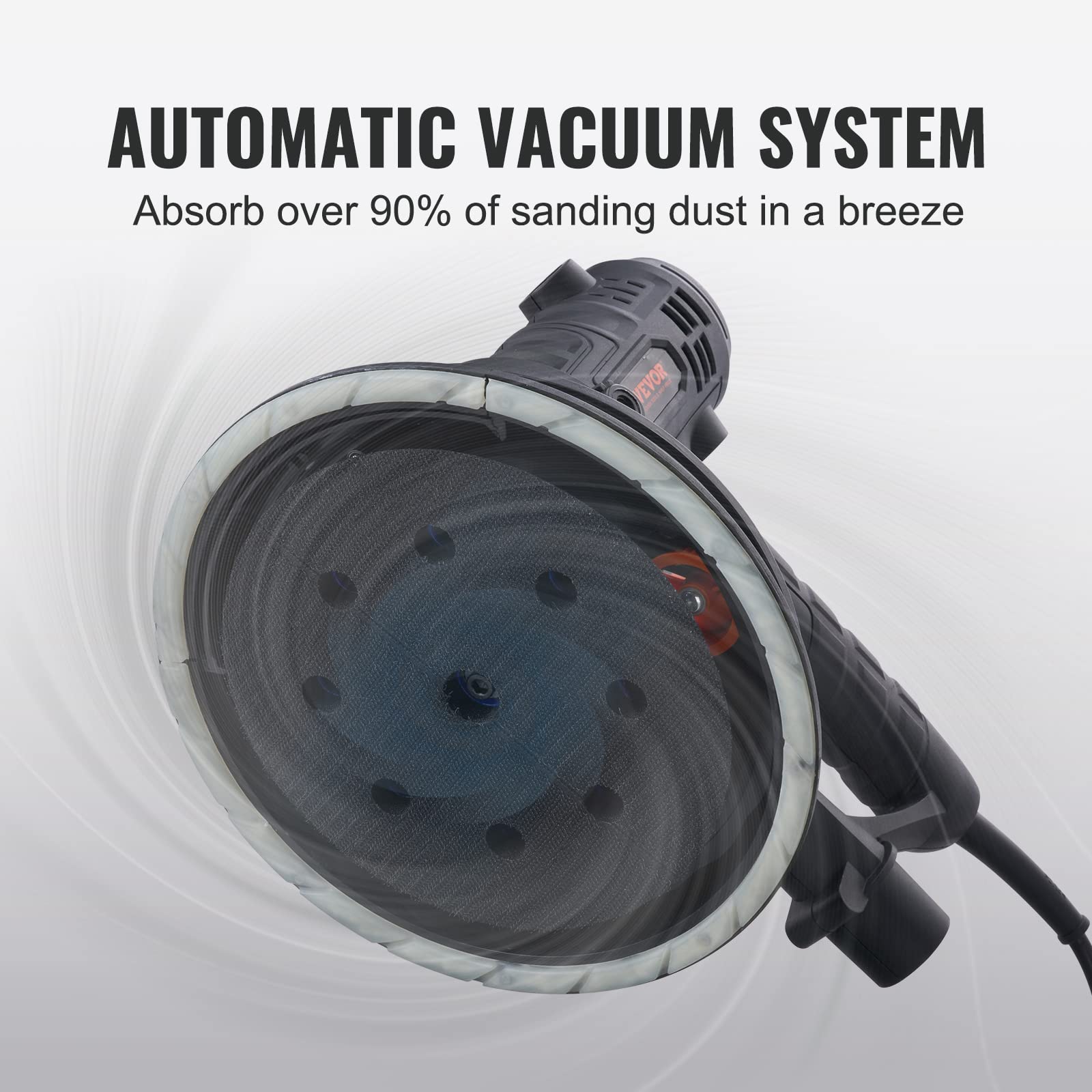 VEVOR 800W Electric Drywall Sander with 12 Sanding Discs, Variable Speed 1200-2300 RPM, Auto Vacuum Dust Collection System & LED Lights - Perfect for Wall Repair, Home Renovation, and Professional Construction Projects