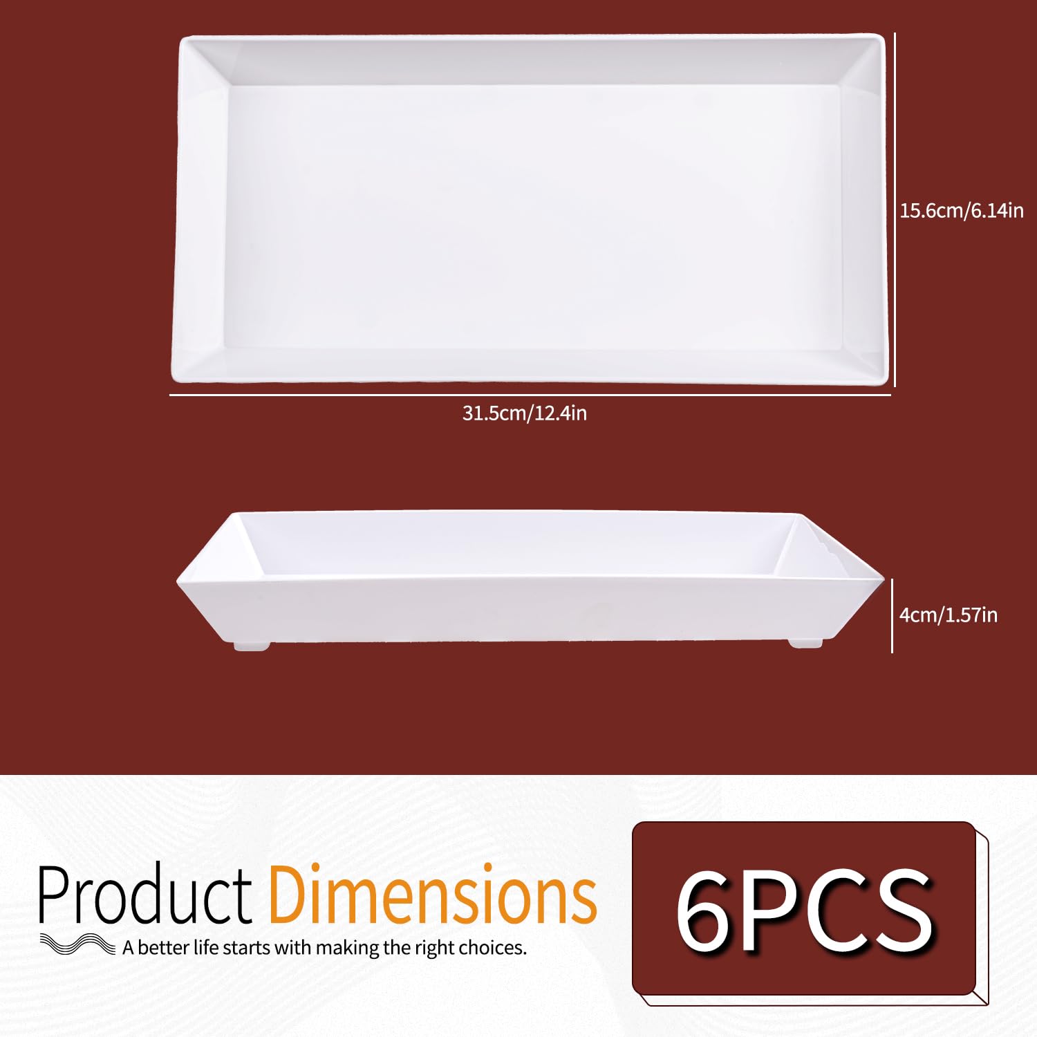 6-Pack White Rectangle Dessert Plates - Perfect for Displaying Muffins, Cakes, Cookies & Pastries | Ideal for Weddings, Parties, Holiday Events & Elegant Dinners | Durable & Stylish Serving Trays for Any Occasion