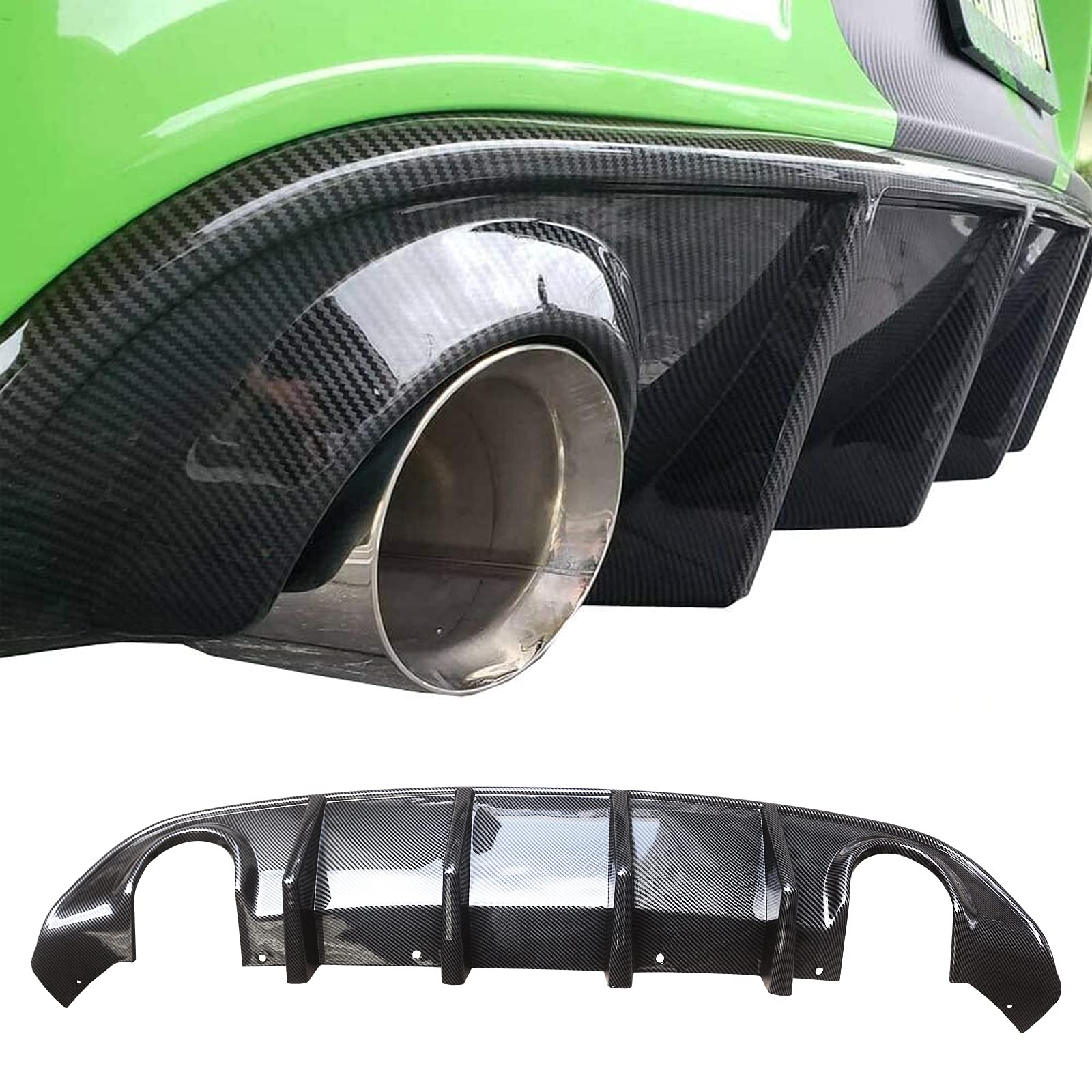 NINTE Carbon Fiber Rear Diffuser for Dodge Charger 2015-2023 SRT/RT Models - Shark Fin Style Lower Bumper Lip (Fits Circle Exhaust Ports Only) | Aggressive Styling Upgrade for Street Racing & Car Shows