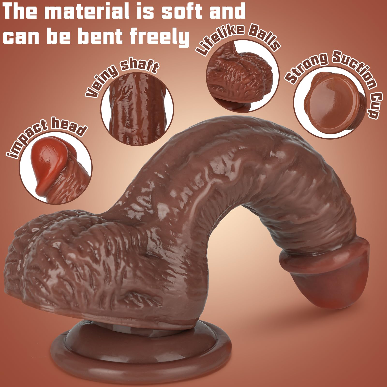 7.3 Inch Realistic Dildo with Body-Safe Silicone - Lifelike Skin Feel & G-Spot Stimulator - Strong Suction Cup for Hands-Free Play - Adult Sex Toy for Couples, Solo Play & BDSM Exploration