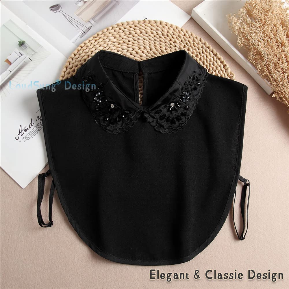 Elegant Detachable Fake Collar Blouse for Women & Girls - Floral Embroidery Lace Half Shirt - Perfect for Office Wear, Parties & Special Occasions