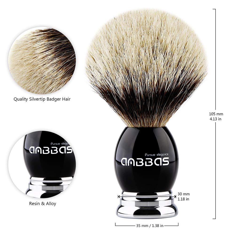 Premium Silvertip Badger Hair Shaving Brush & Stand Set - Black Resin Alloy Handle with Stainless Steel Razor Stand - Perfect for Double Edge Safety Razor & Straight Razor Shaving - Ideal Gift for Men's Grooming Routine
