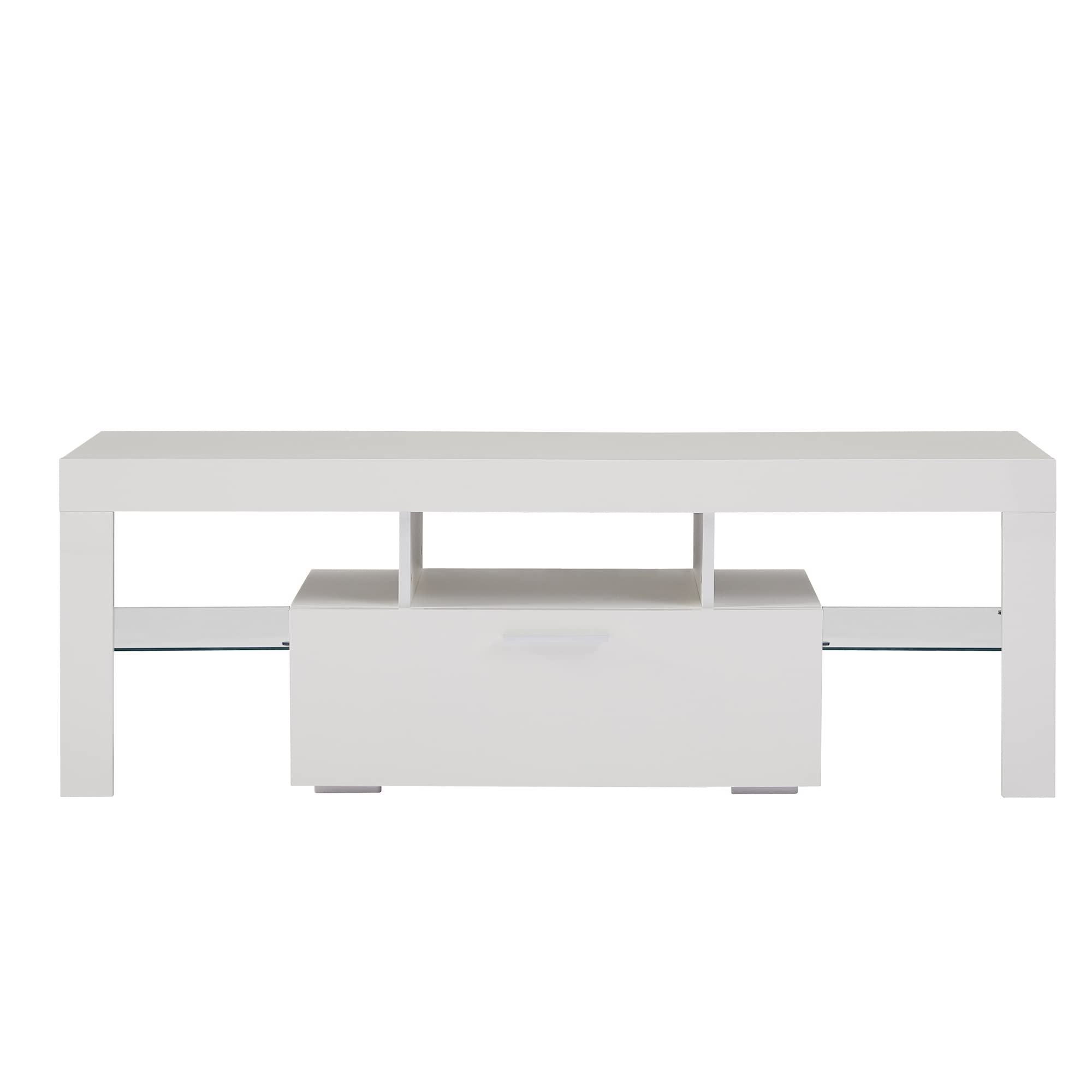 Modern High Gloss LED TV Stand for 55-75 Inch TVs - Entertainment Center with Adjustable Shelves, Sturdy TV Cabinet for Living Room & Bedroom (White) - Perfect for Home Theater Setup & Gaming Console Storage