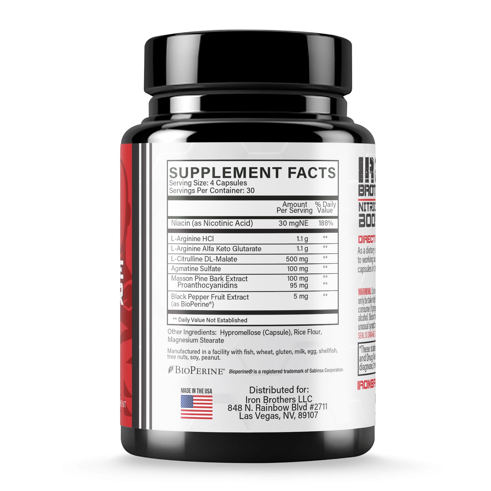 Iron Brothers Nitric Oxide Booster Supplement - Extra Strength Pre Workout with L-Arginine for Maximum Blood Flow, Vascularity & Muscle Pumps - Boost Energy & Endurance - 30 Day Supply - Perfect for Gym, Bodybuilding & Athletic Performance