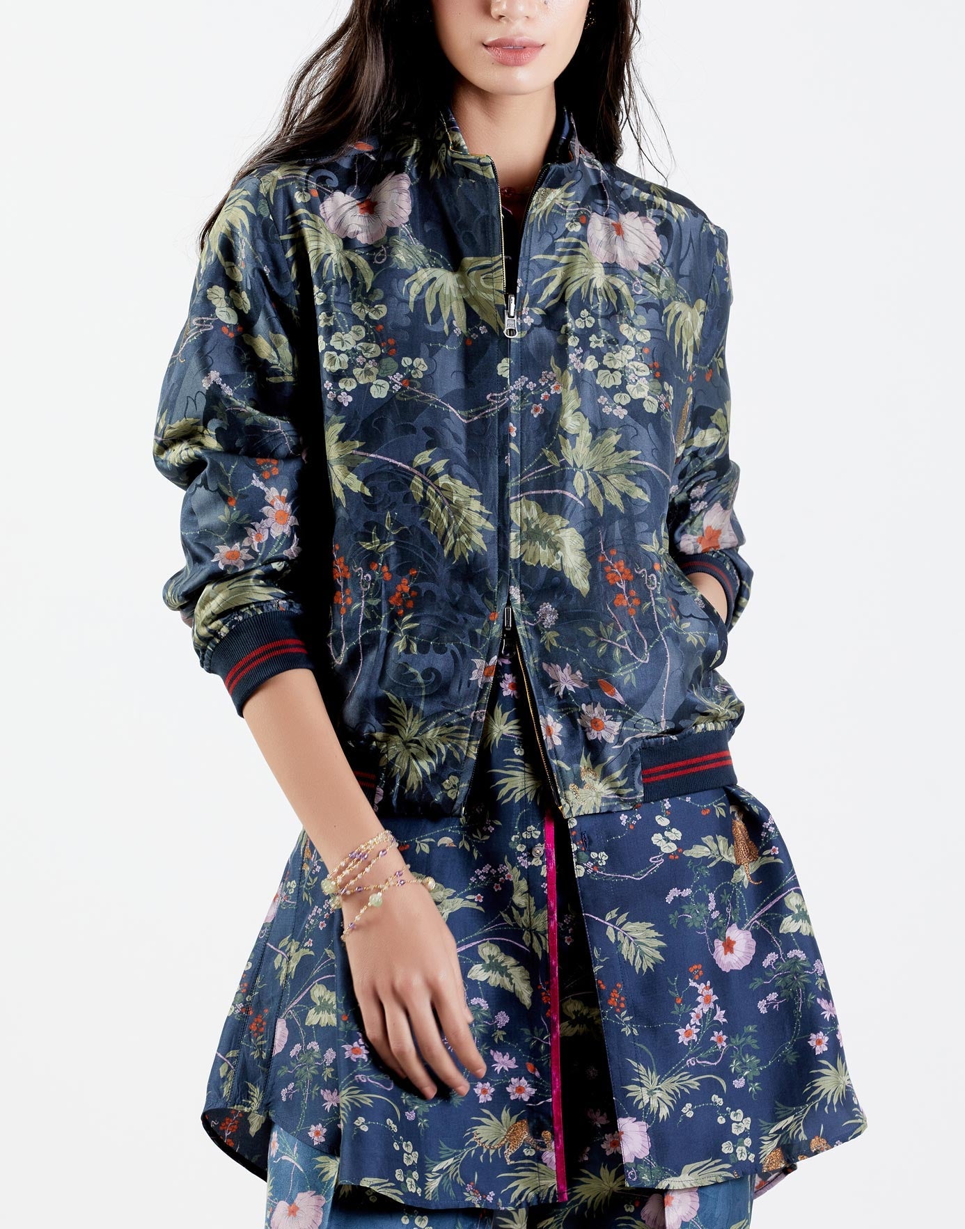 Janbaaz Bomber Jacket - Premium Silk Damask in Midnight Blue | Stylish Men's Outerwear for Casual & Night Out