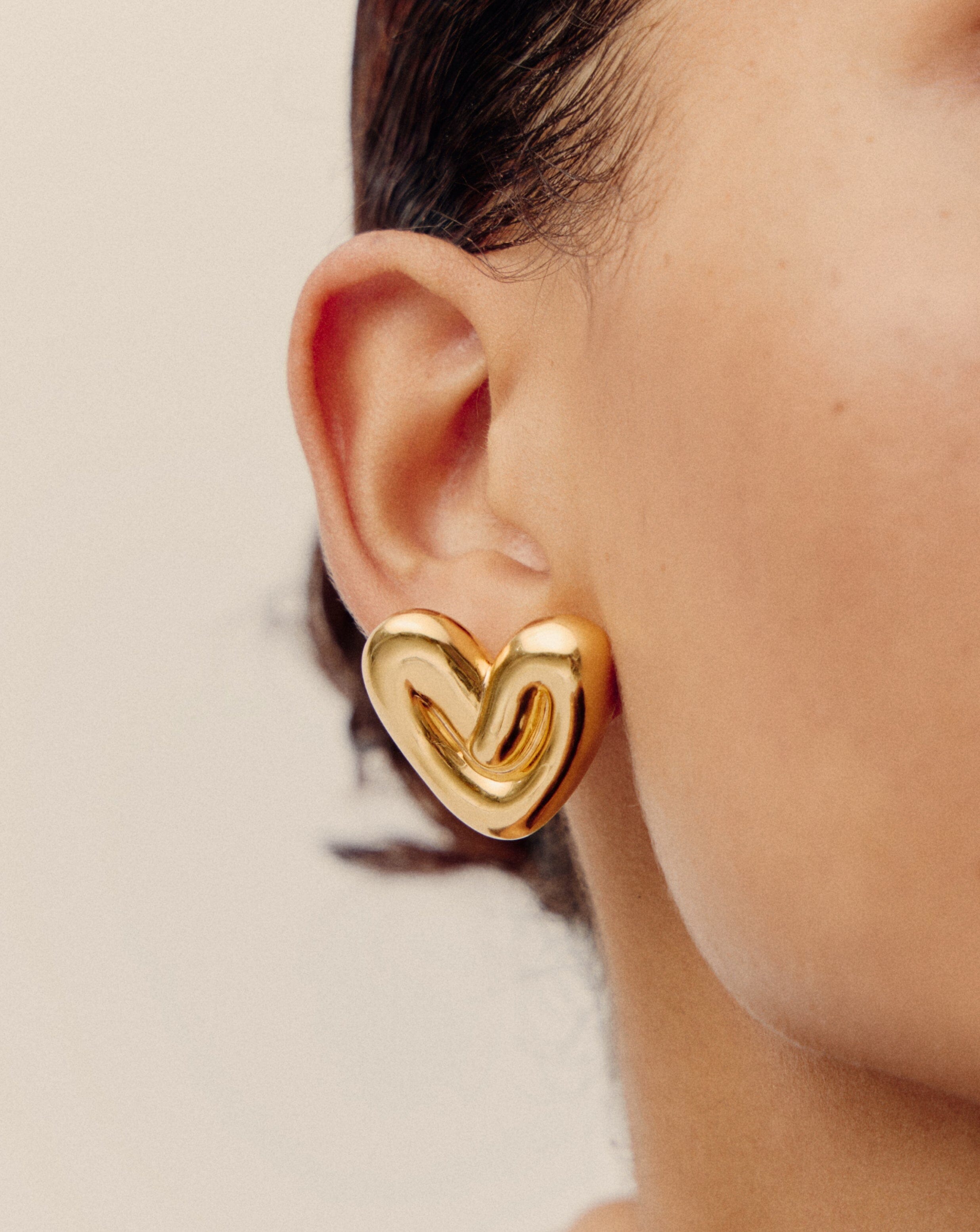 Puffy Heart Oversized Stud Earrings - 18k Gold Plated Dangle Earrings for Women | Trendy Valentine's Day Gift, Date Night & Party Jewelry Accessories