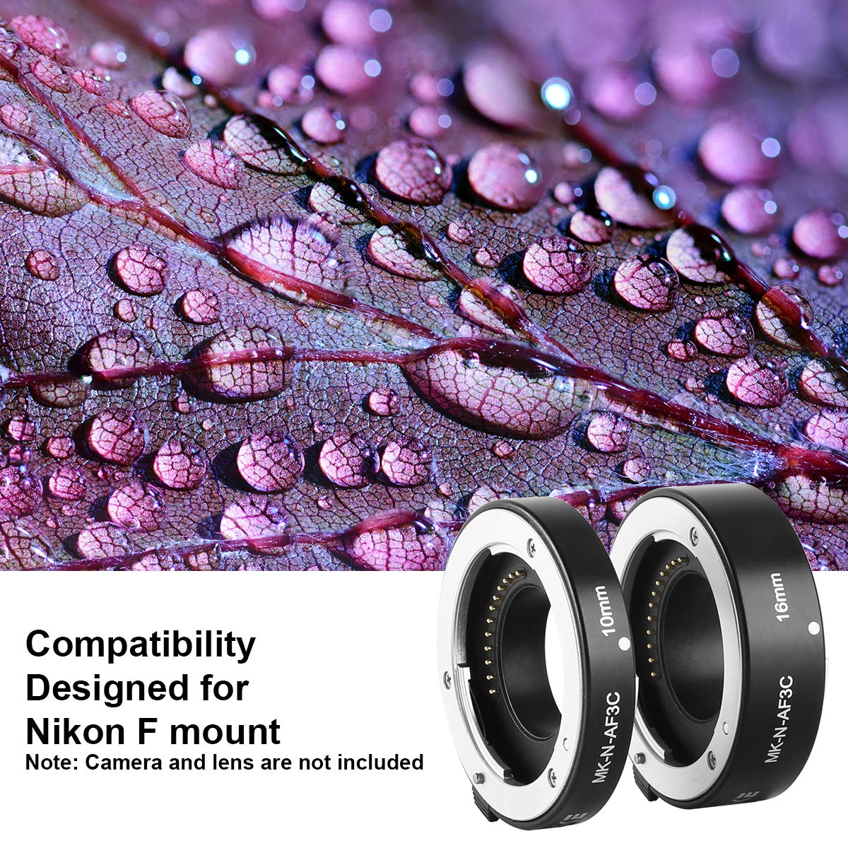 MEKE MK-N-AF3C-Black All Metal Auto Focus Macro Extension Tube Adapter for Nikon N1-Mount Mirrorless Cameras (J1 J2 J3 V1 V2) - Perfect for Close-Up Photography, Product Shots & Macro Shooting
