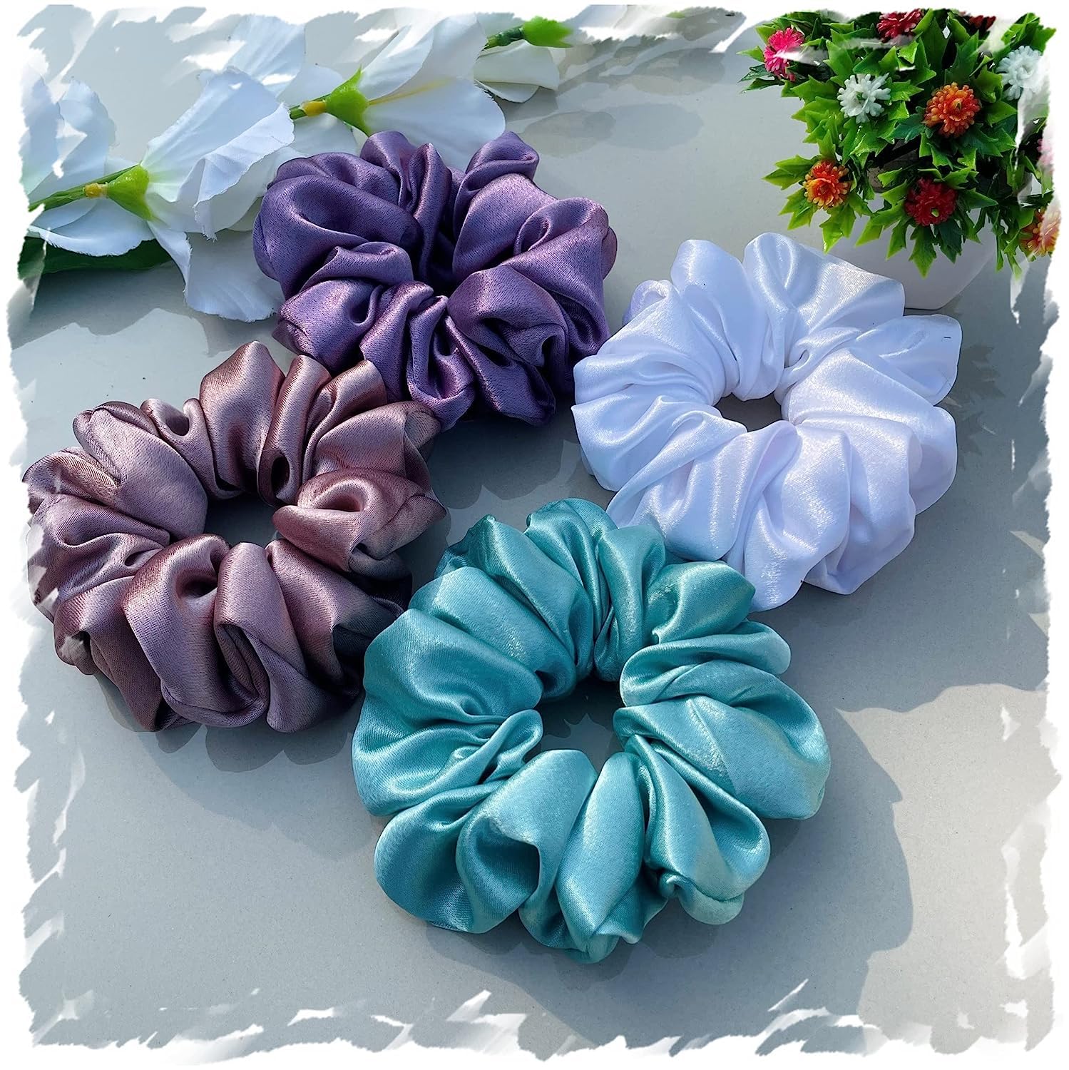 Silky Satin Hair Scrunchies for Women & Girls - Soft Ponytail Holders (Pack of 4, Multicolor) - Perfect for Work, Gym, and Everyday Use