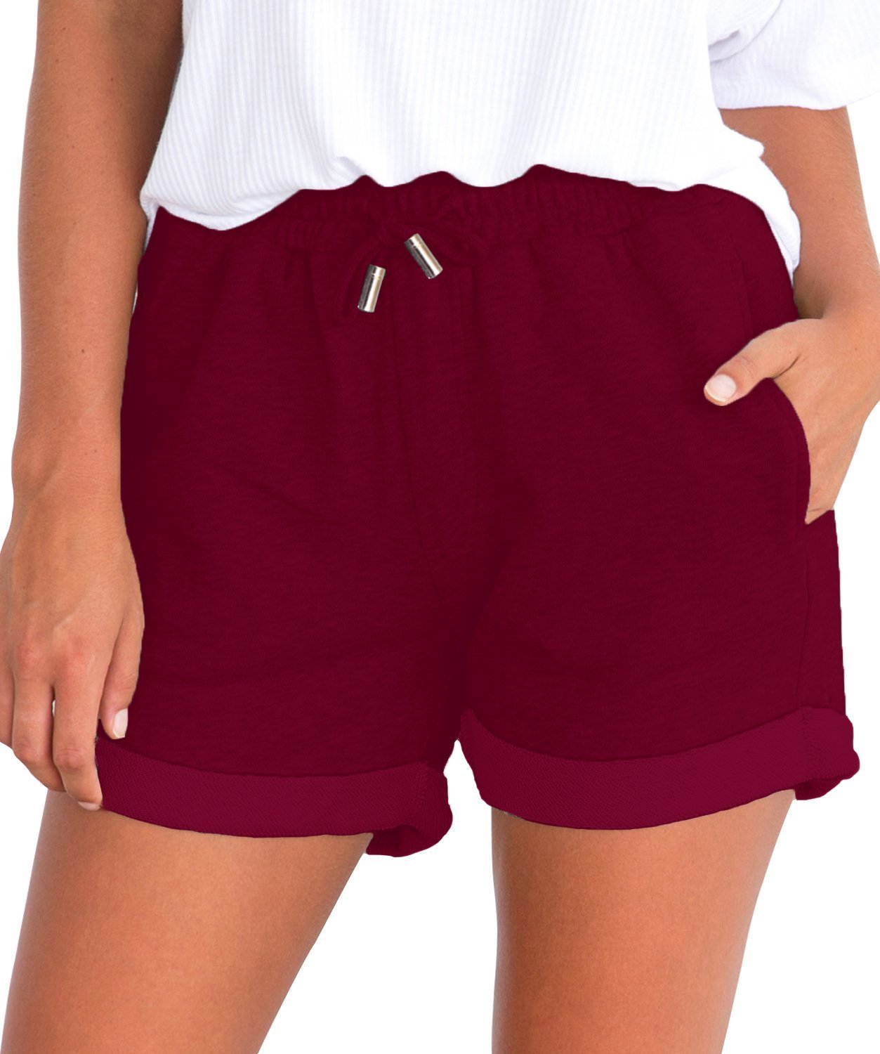 Women's Summer Beach Shorts with Drawstring & Folded Hem - Comfortable Casual Shorts for Juniors - Perfect for Swimming, Vacation, and Outdoor Activities