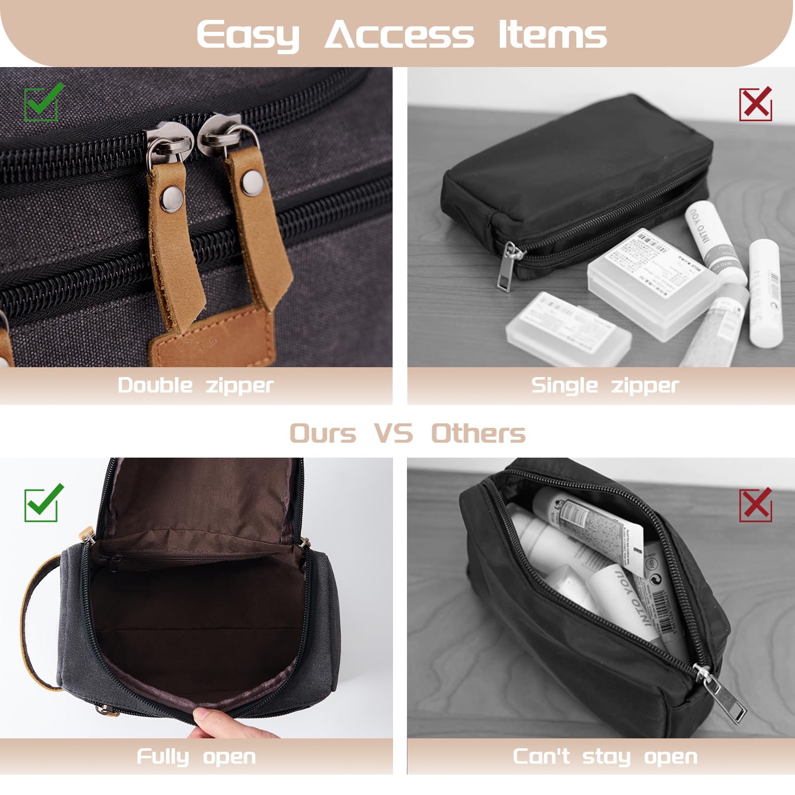 Waterproof Travel Toiletry Bag for Men - Large Shaving Kit Organizer with Multiple Pockets | Durable Canvas Dopp Kit for Bathroom Essentials | Perfect for Business Trips, Camping & Gym Use (Black)