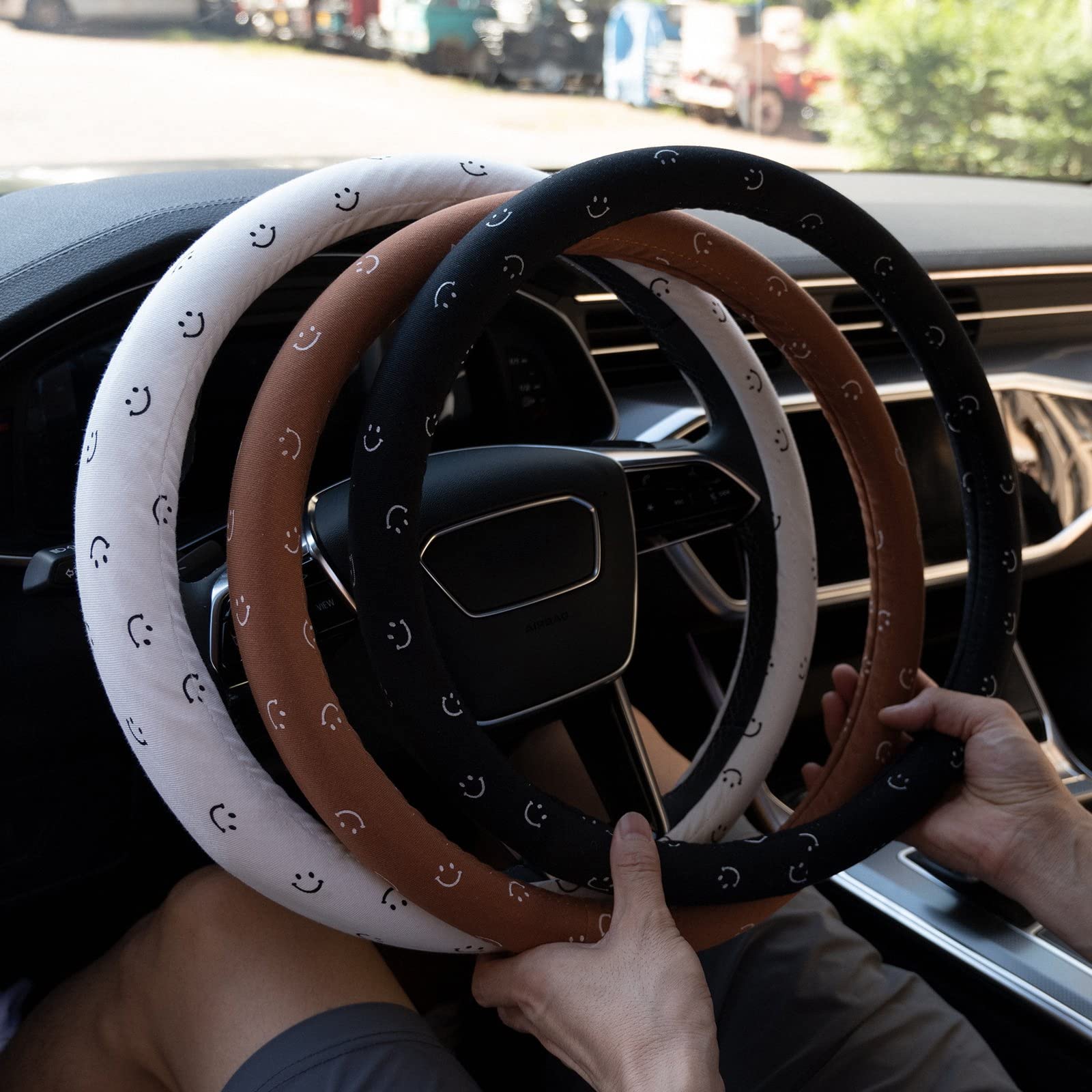 Soft Breathable Anti-Slip Steering Wheel Cover - Universal 15 Inch Brown Car Accessory for Women | Cute & Girly Vehicle Interior Decor | Perfect for Daily Commute & Road Trips
